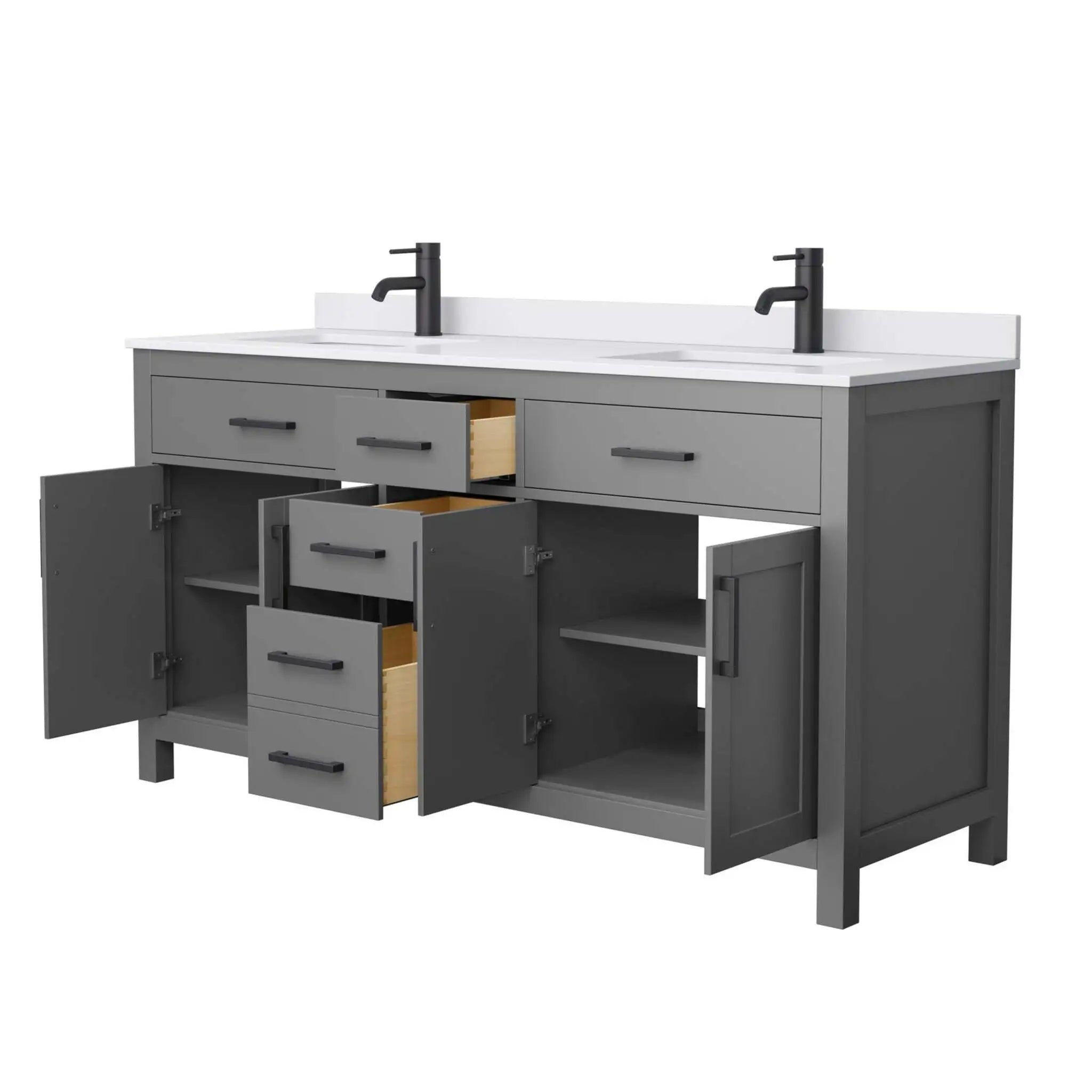 66" Beckett Double Bathroom Vanity in Dark Gray with Matte Black Trim by Wyndham
