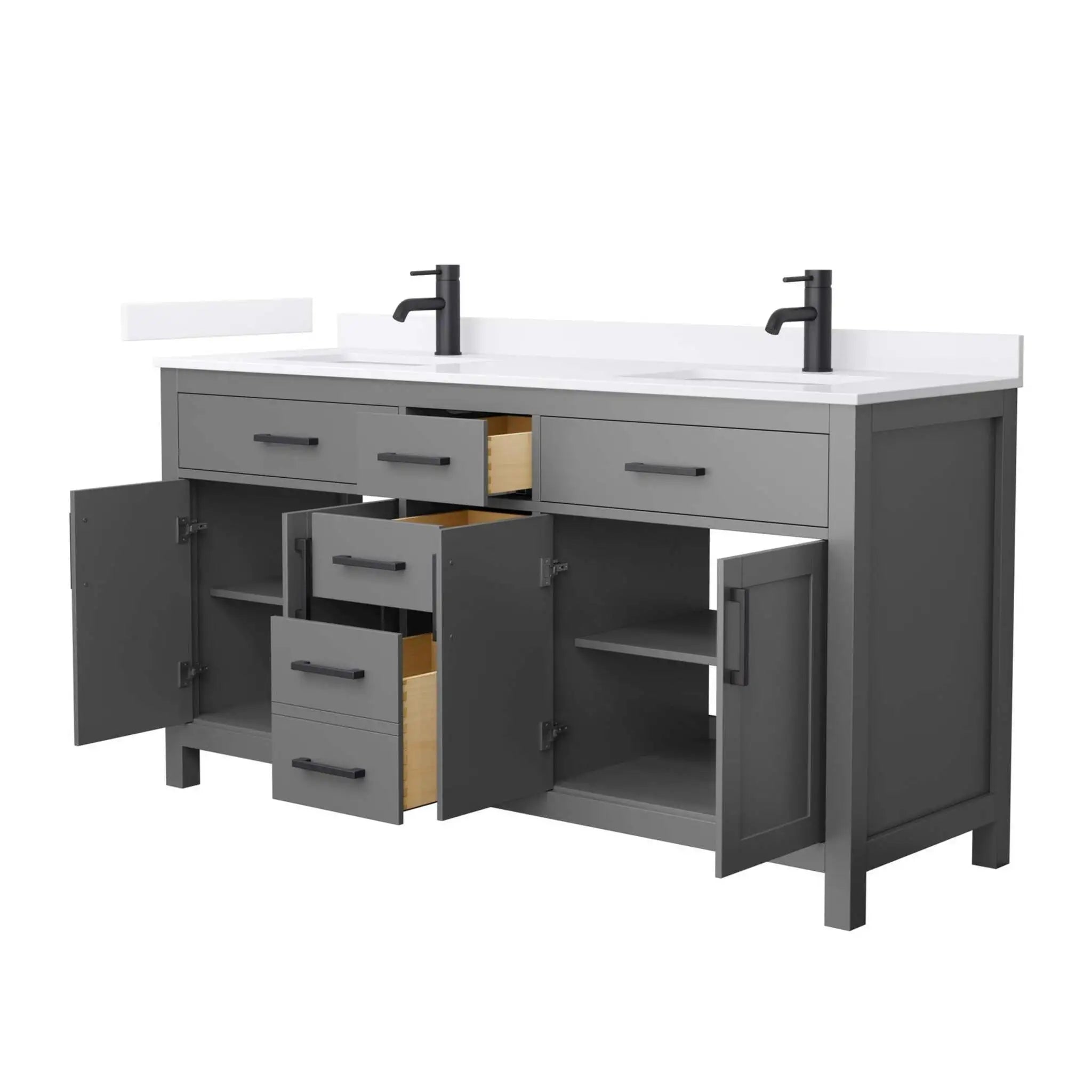 66" Beckett Double Bathroom Vanity in Dark Gray with Matte Black Trim by Wyndham