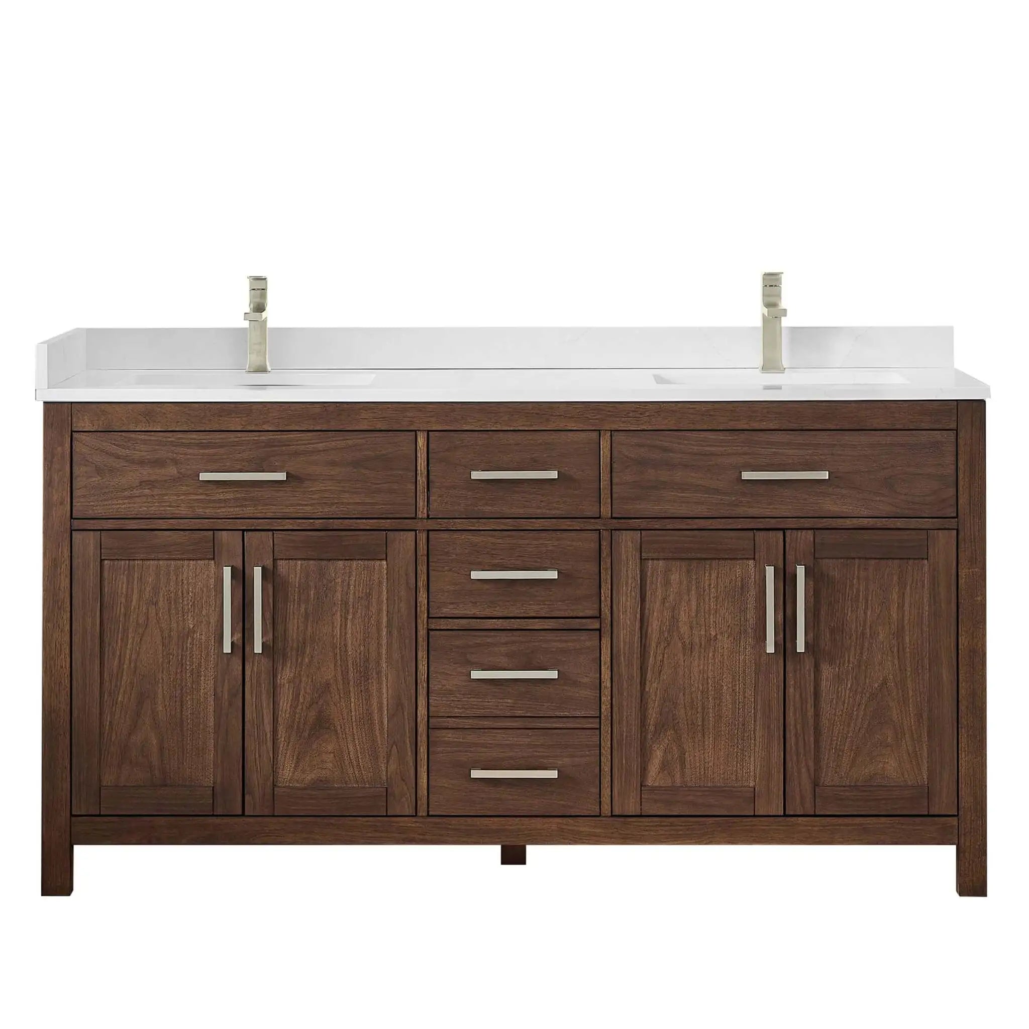 66" Beckett Double Bathroom Vanity in Dark Walnut with Brushed Nickel Trim by Wyndham