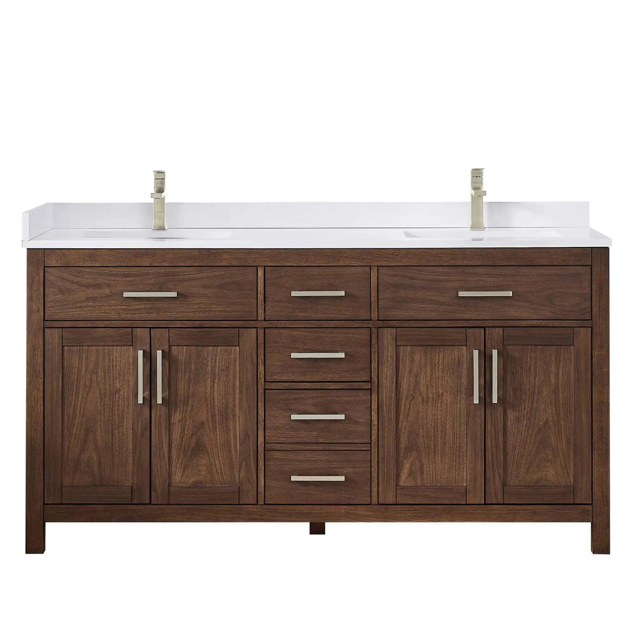 66" Beckett Double Bathroom Vanity in Dark Walnut with Brushed Nickel Trim by Wyndham