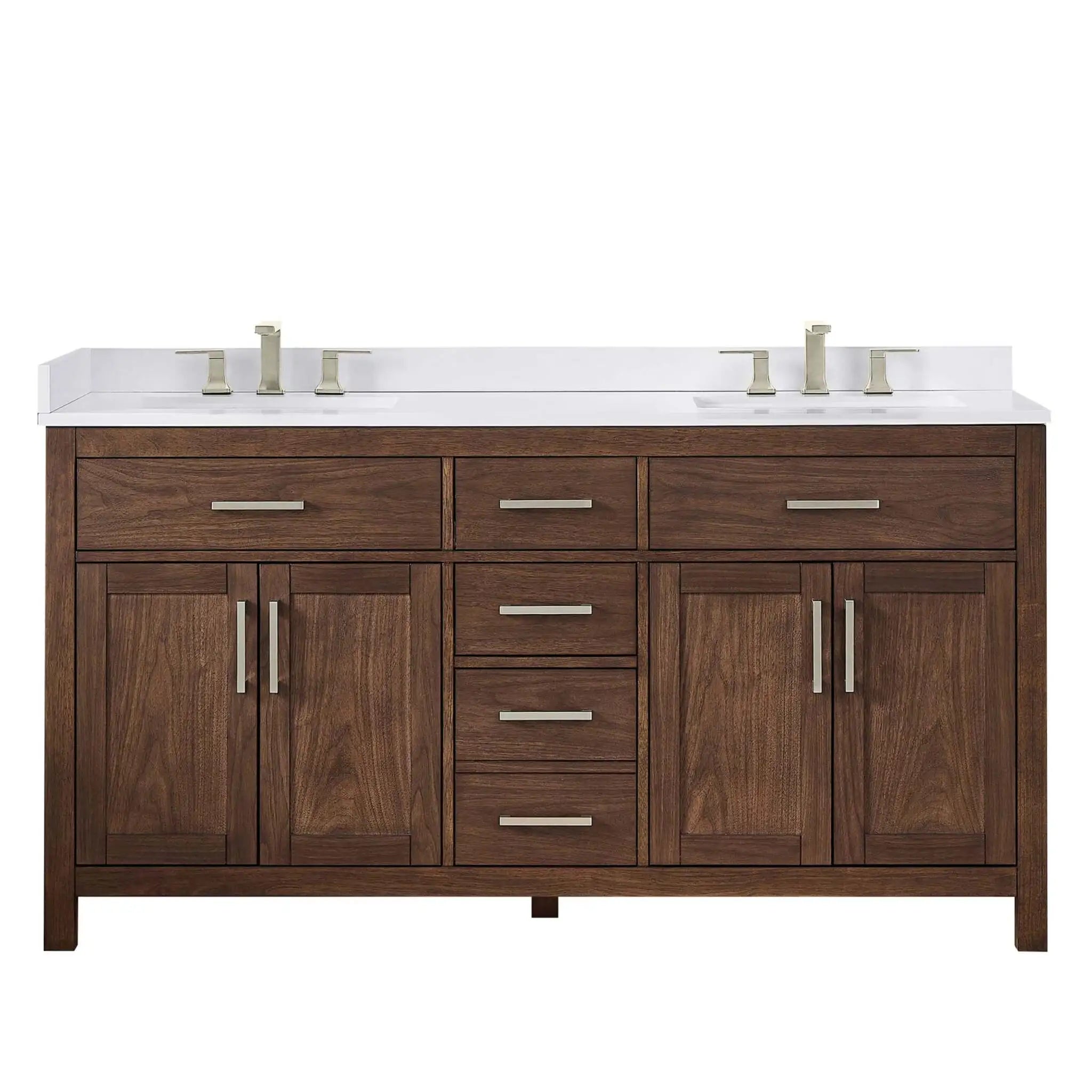 66" Beckett Double Bathroom Vanity in Dark Walnut with Brushed Nickel Trim by Wyndham