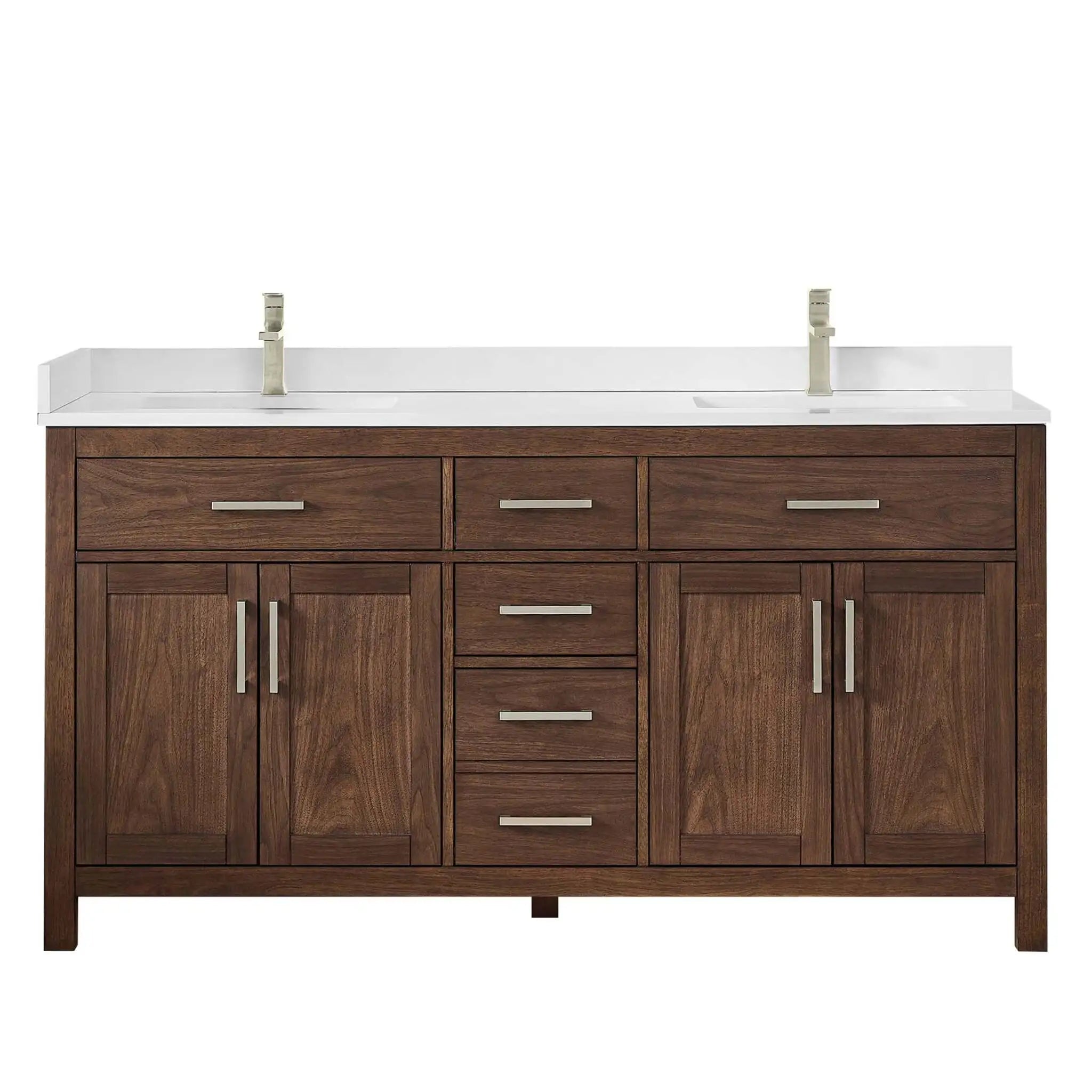 66" Beckett Double Bathroom Vanity in Dark Walnut with Brushed Nickel Trim by Wyndham