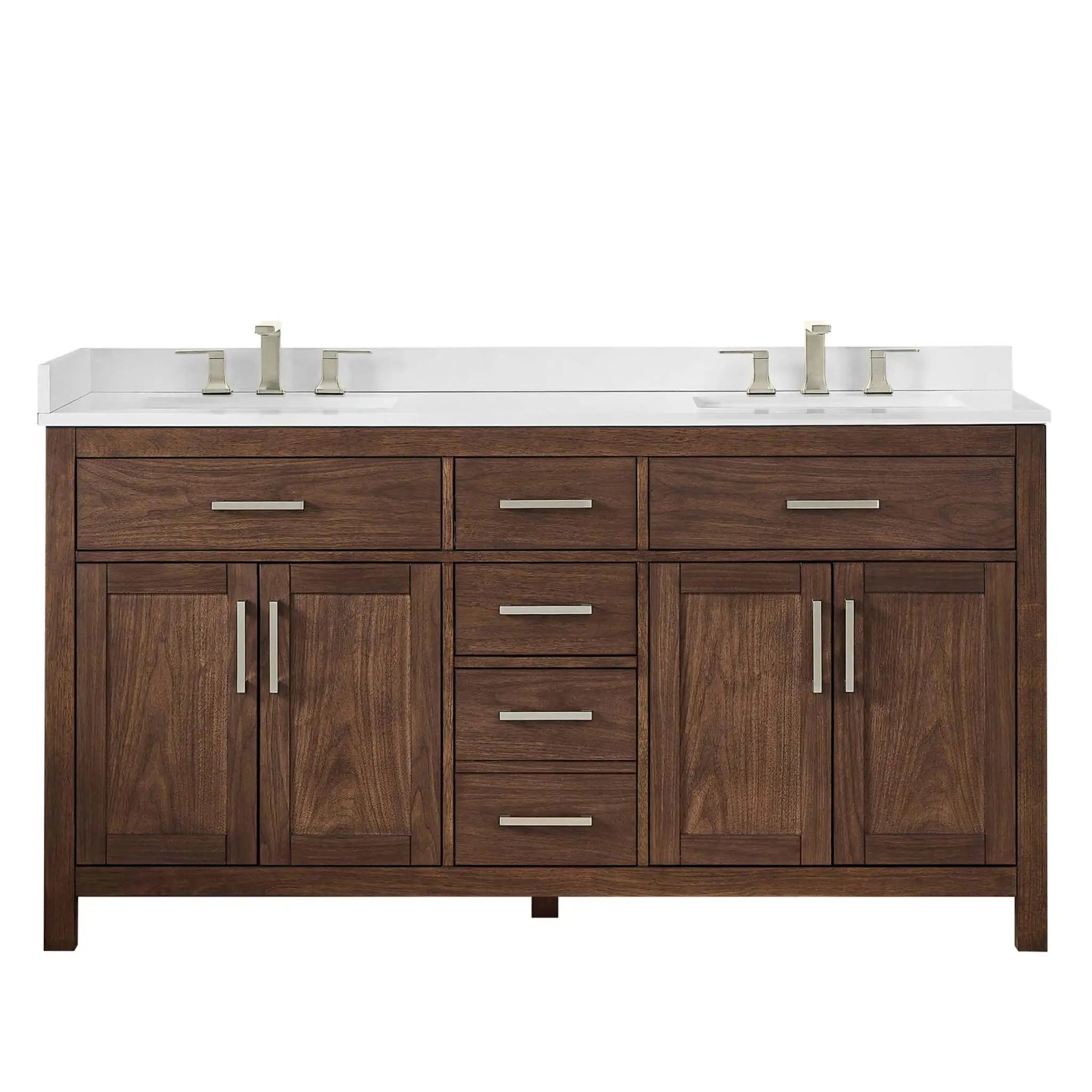 66" Beckett Double Bathroom Vanity in Dark Walnut with Brushed Nickel Trim by Wyndham
