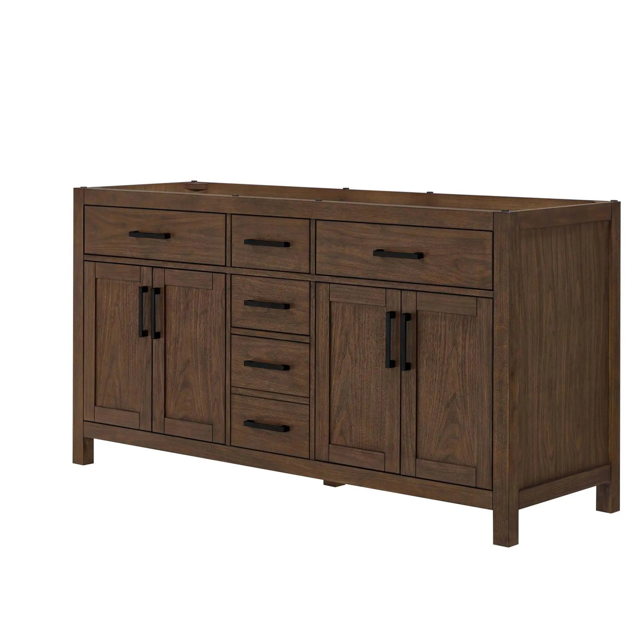 66" Beckett Double Bathroom Vanity in Dark Walnut with Matte Black Trim by Wyndham