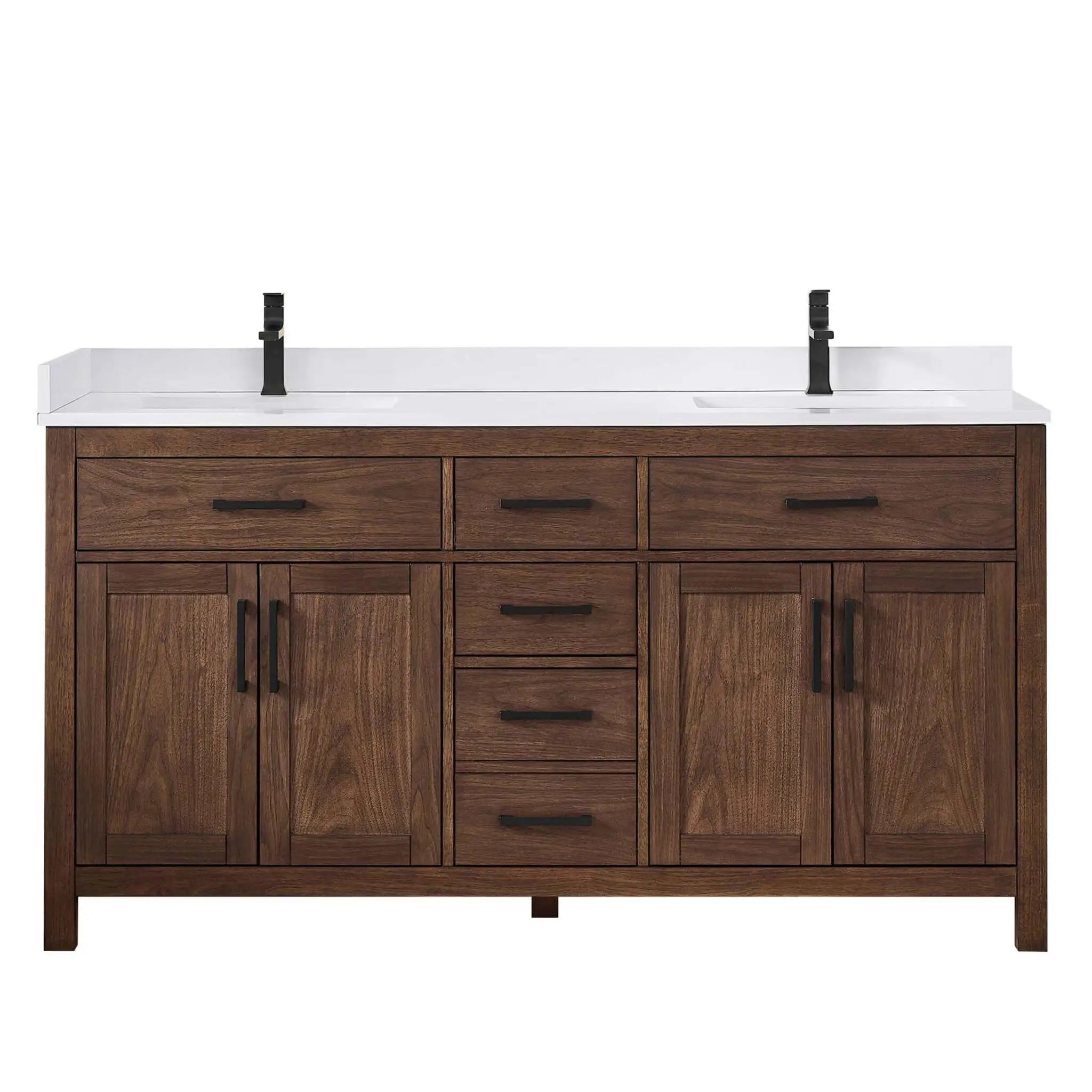 66" Beckett Double Bathroom Vanity in Dark Walnut with Matte Black Trim by Wyndham