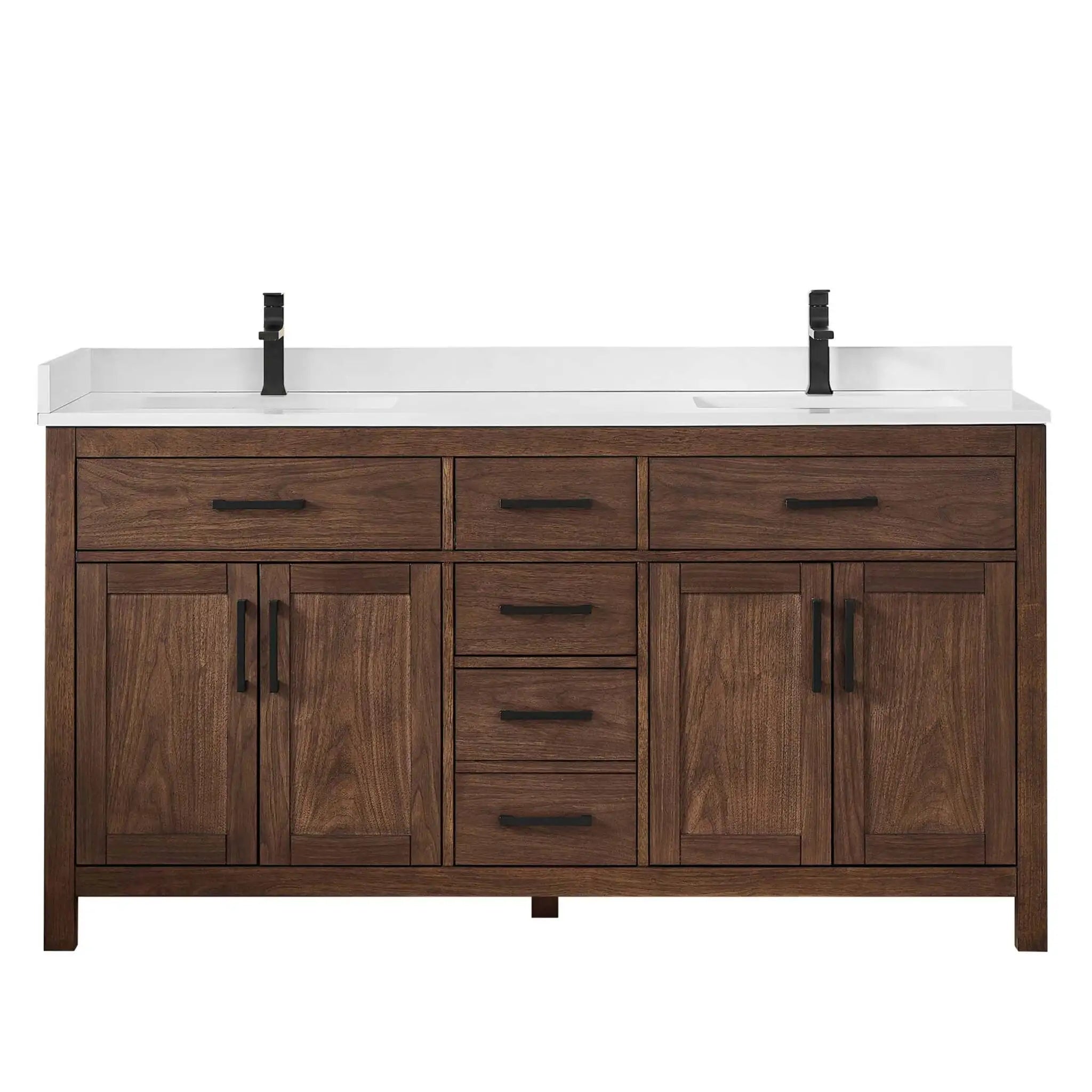 66" Beckett Double Bathroom Vanity in Dark Walnut with Matte Black Trim by Wyndham