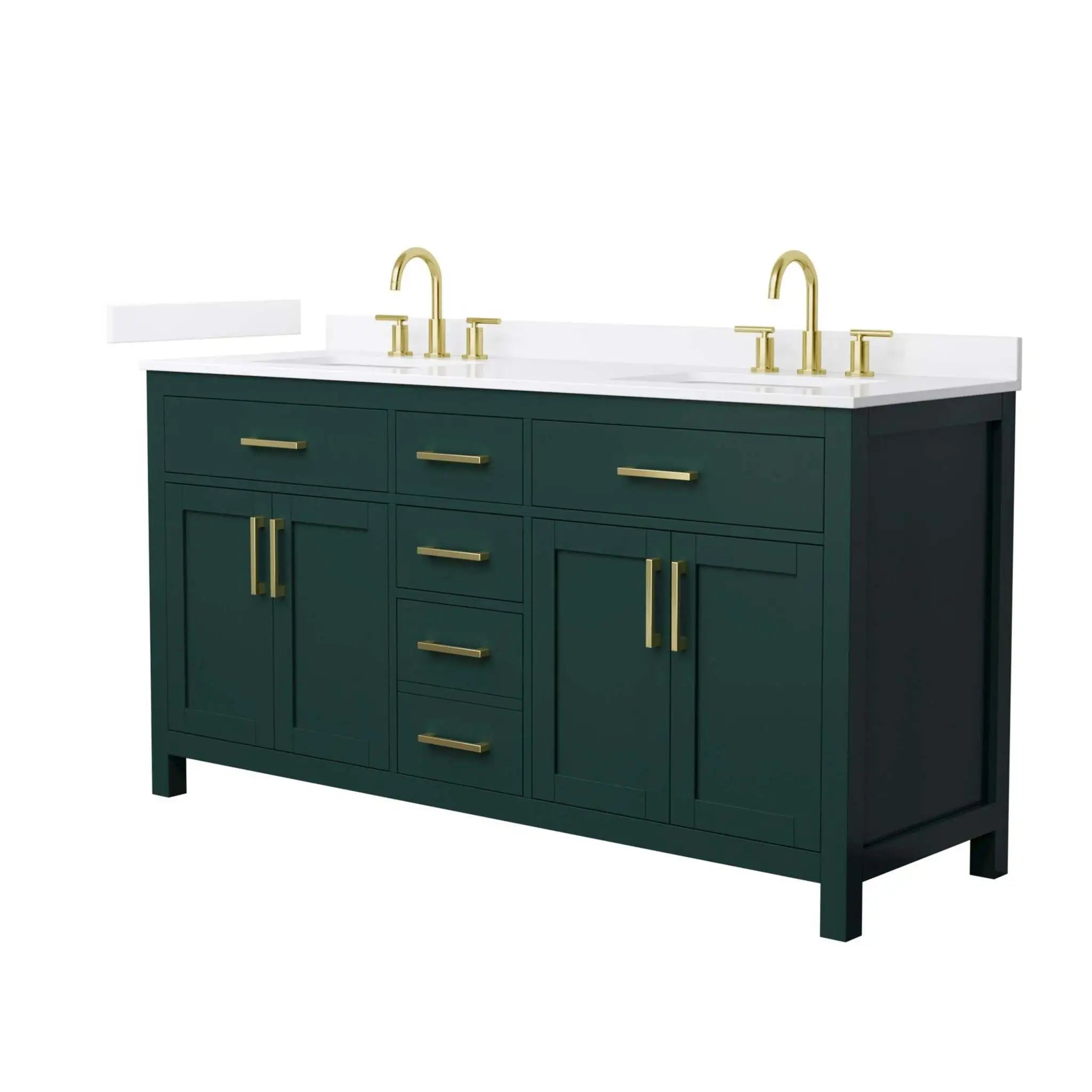 66" Beckett Double Bathroom Vanity in Green with Brushed Gold Trim by Wyndham