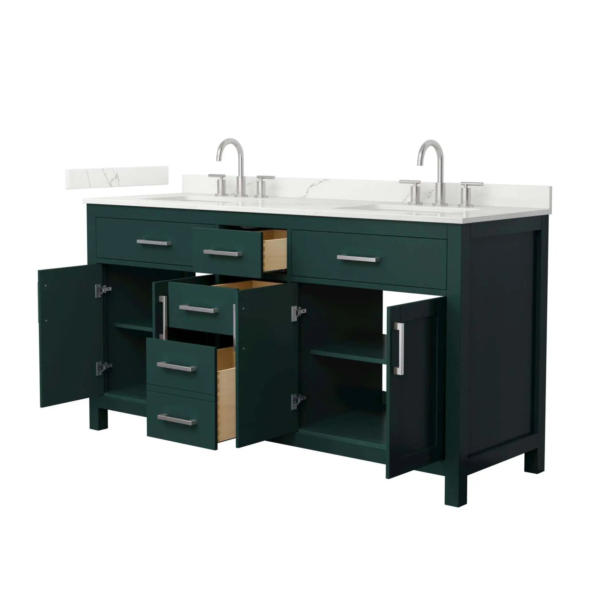66" Beckett Double Bathroom Vanity in Green with Brushed Nickel Trim by Wyndham
