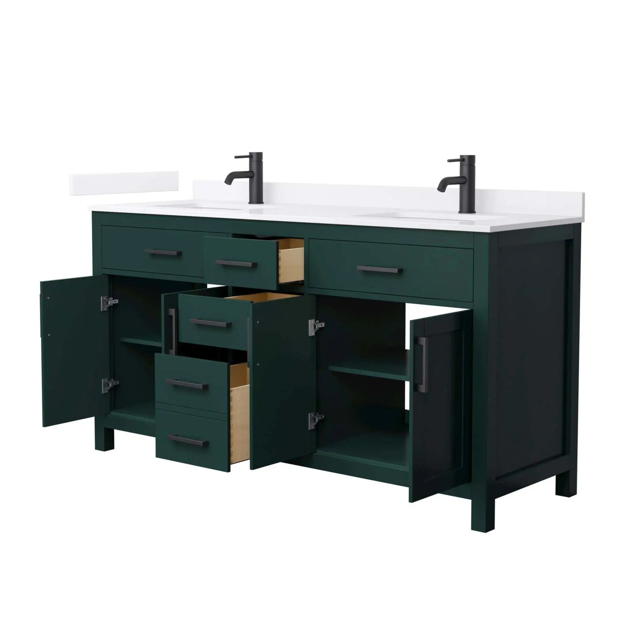 66" Beckett Double Bathroom Vanity in Green with Matte Black Trim by Wyndham