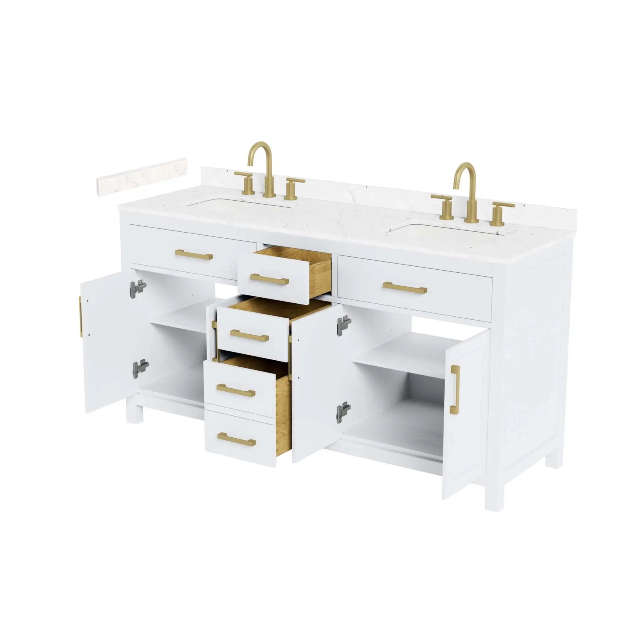 66" Beckett Double Bathroom Vanity in White with Brushed Gold Trim by Wyndham