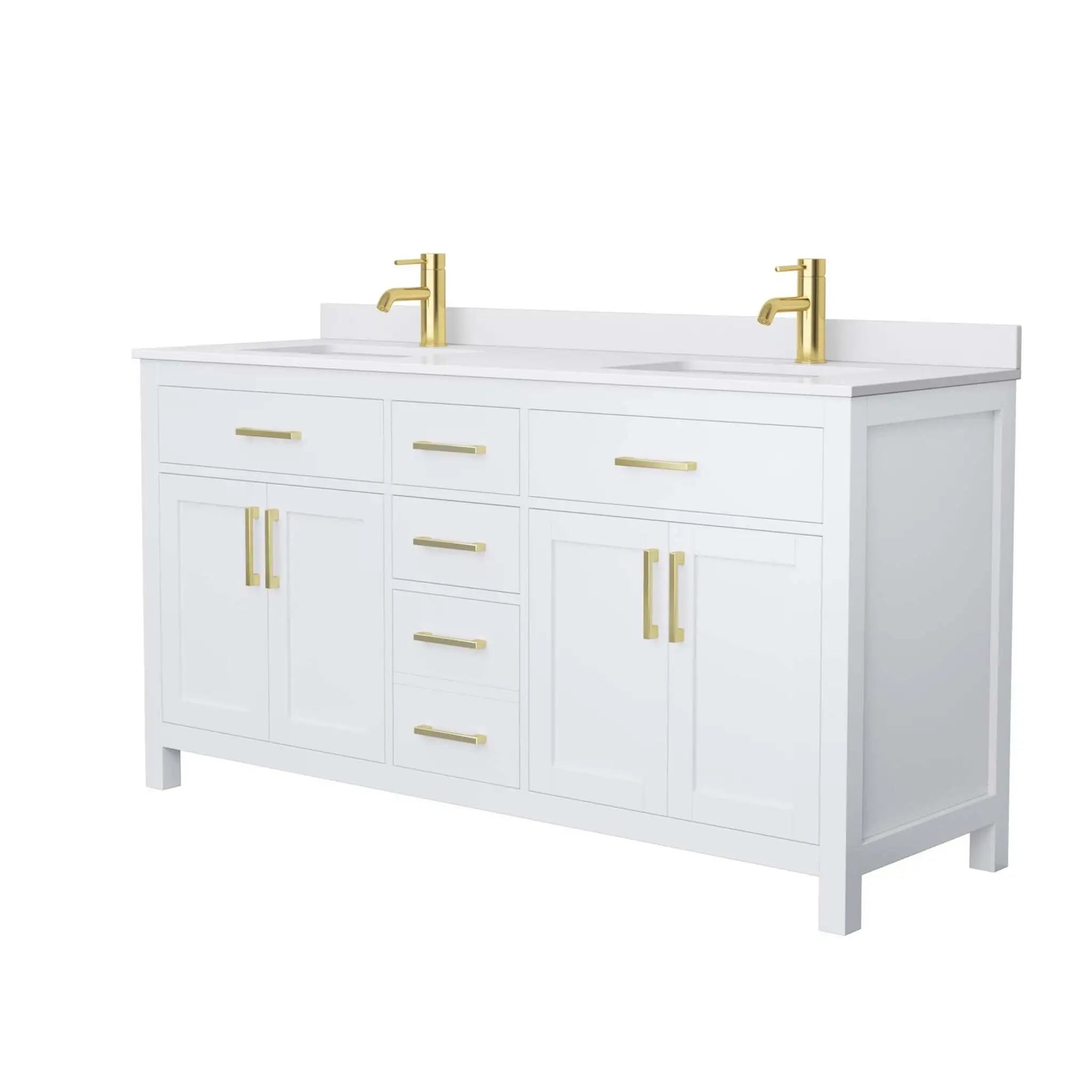 66" Beckett Double Bathroom Vanity in White with Brushed Gold Trim by Wyndham