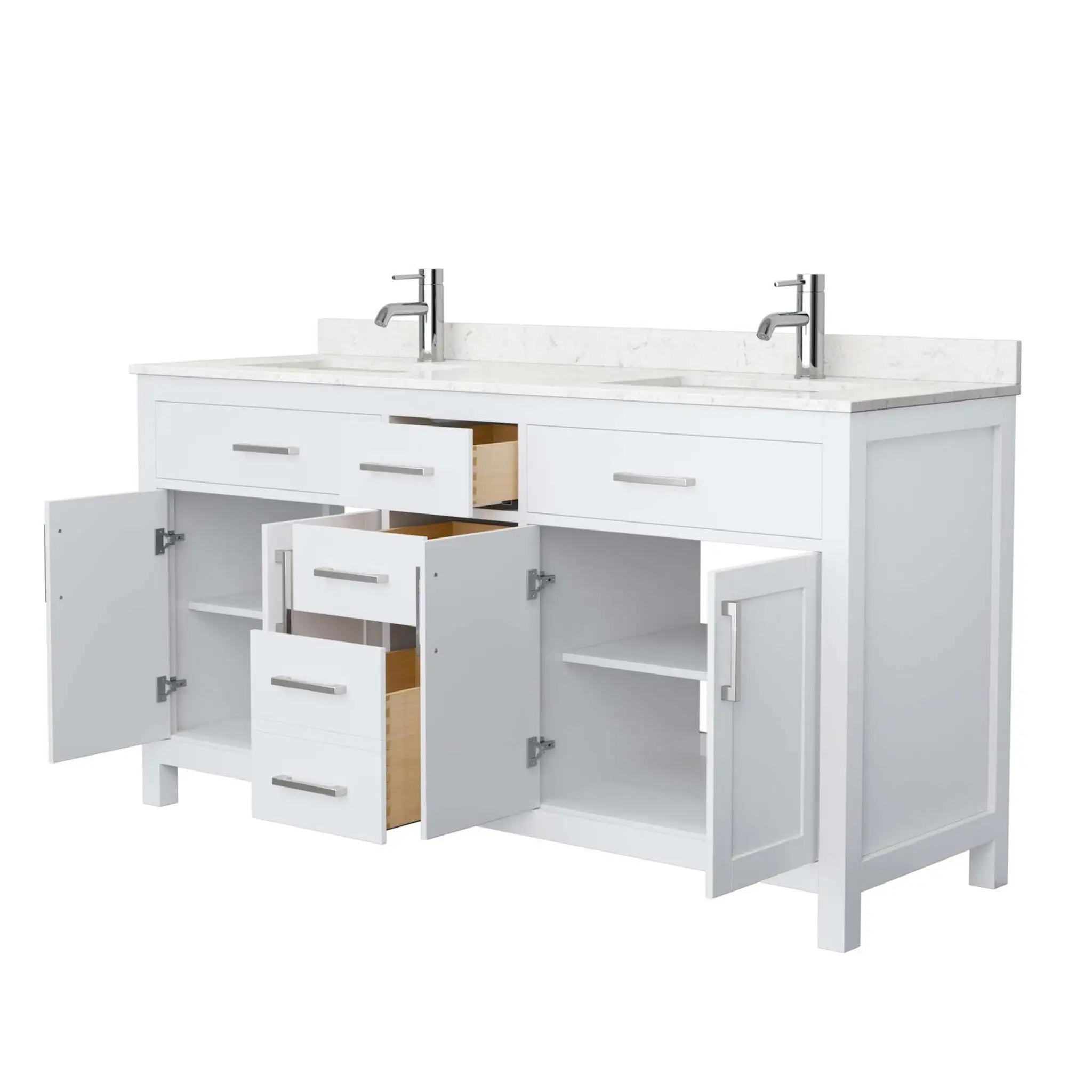 66" Beckett Double Bathroom Vanity in White with Brushed Nickel Trim by Wyndham