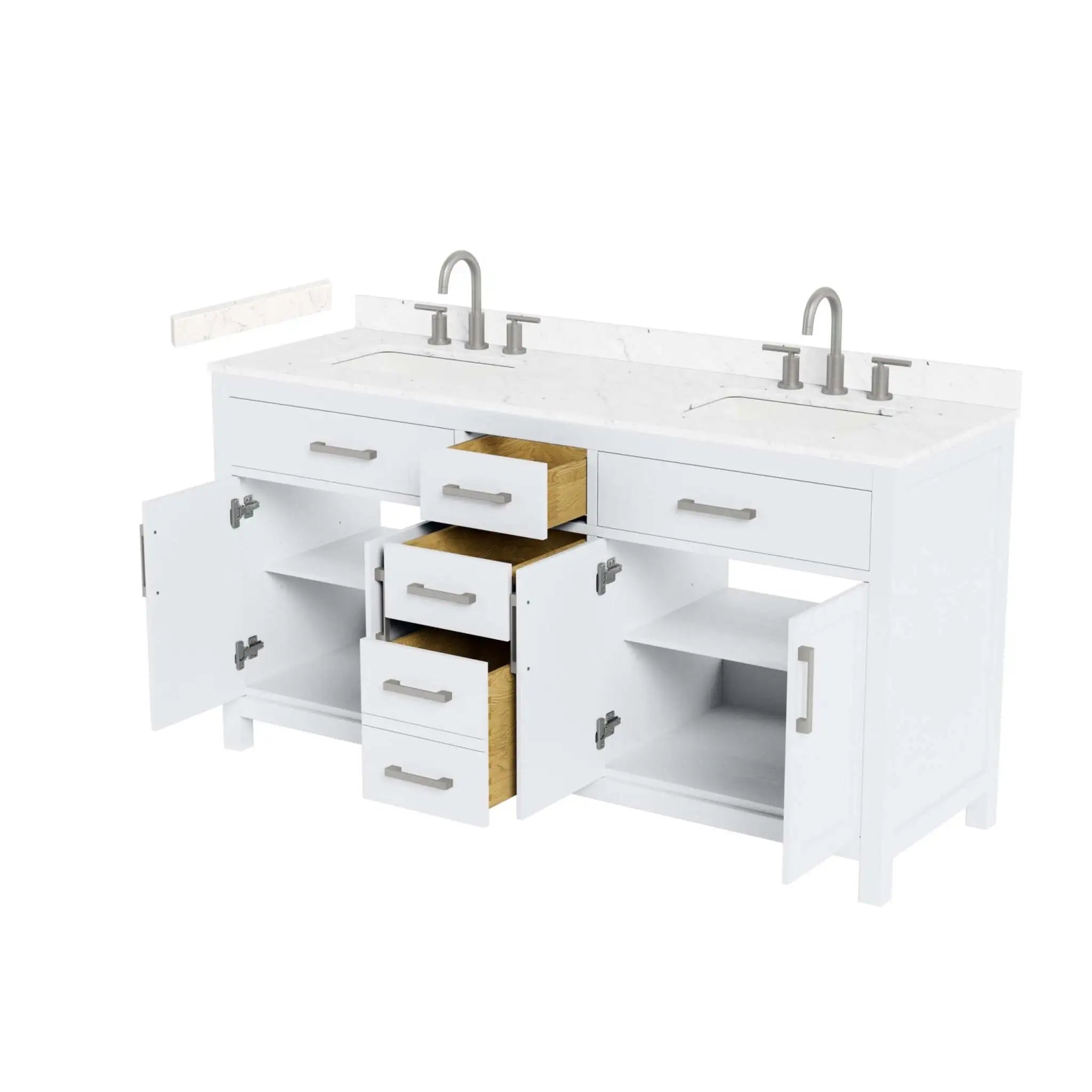 66" Beckett Double Bathroom Vanity in White with Brushed Nickel Trim by Wyndham