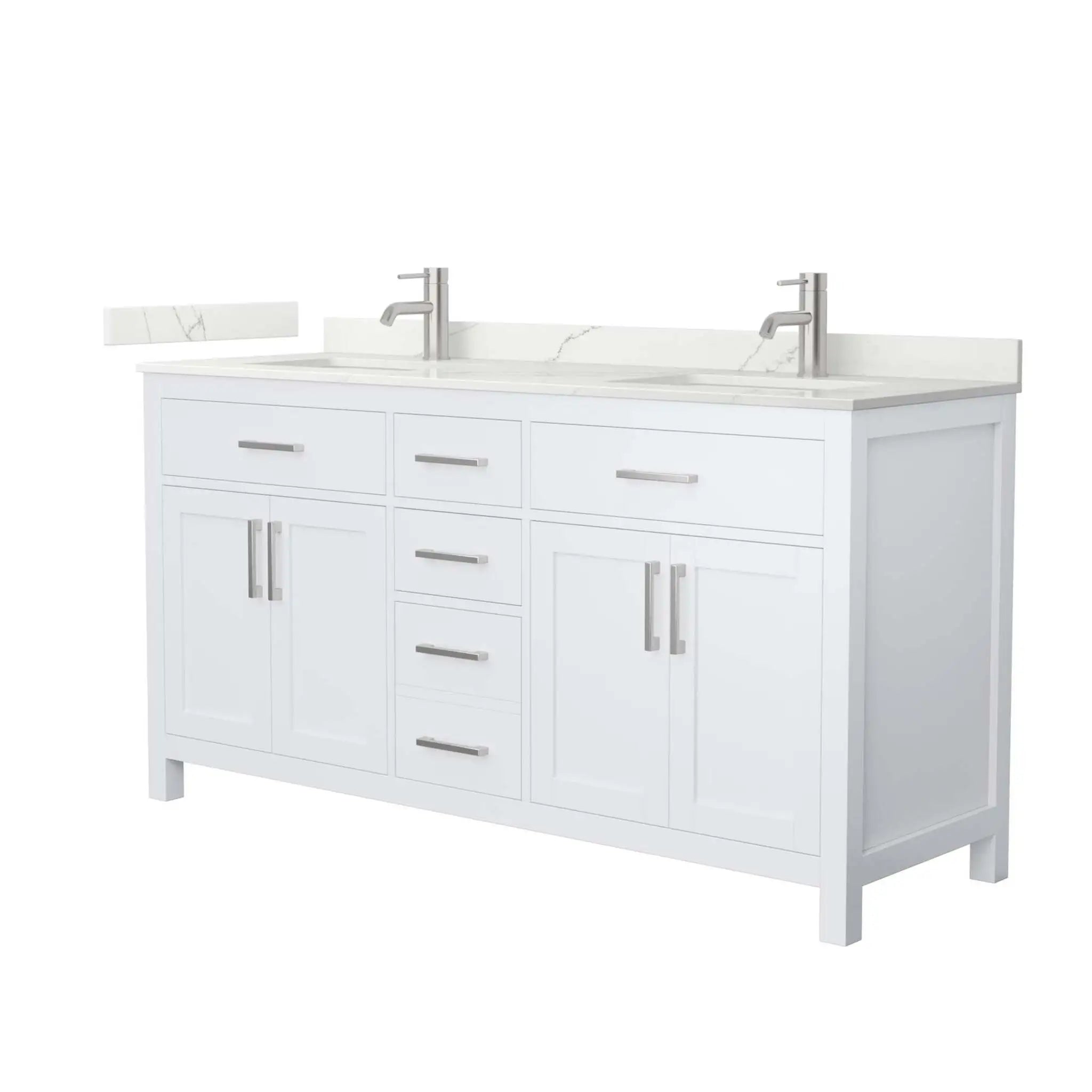 66" Beckett Double Bathroom Vanity in White with Brushed Nickel Trim by Wyndham