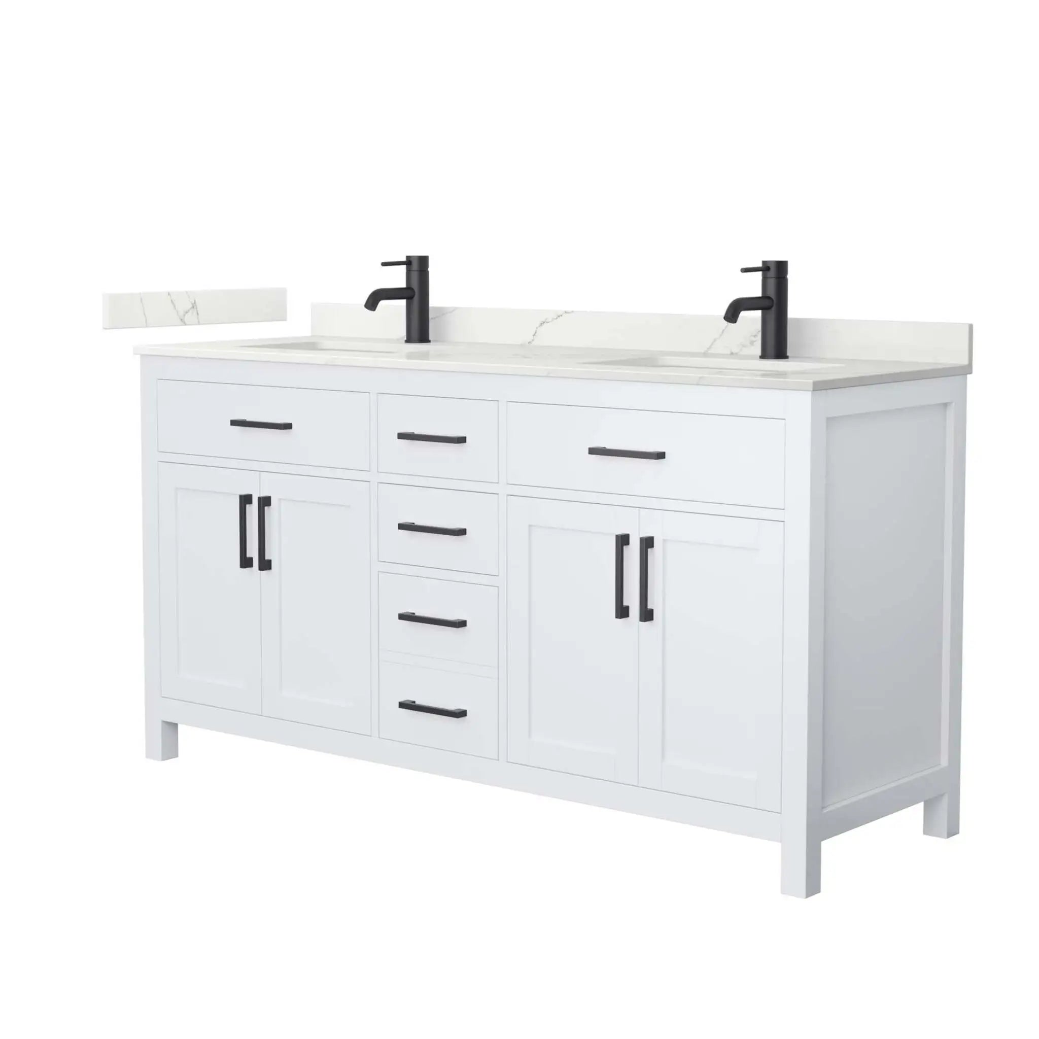 66" Beckett Double Bathroom Vanity in White with Matte Black Trim by Wyndham