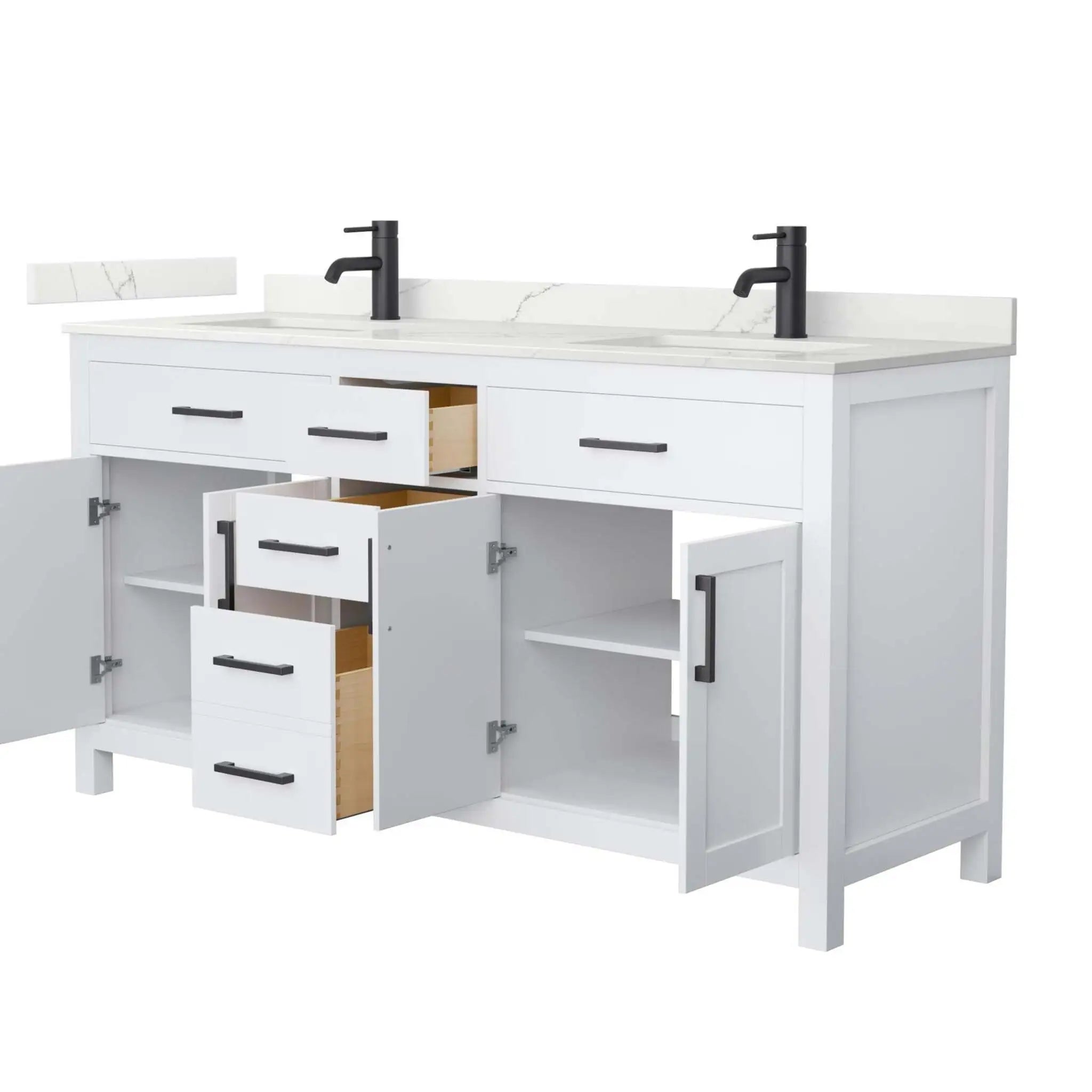 66" Beckett Double Bathroom Vanity in White with Matte Black Trim by Wyndham
