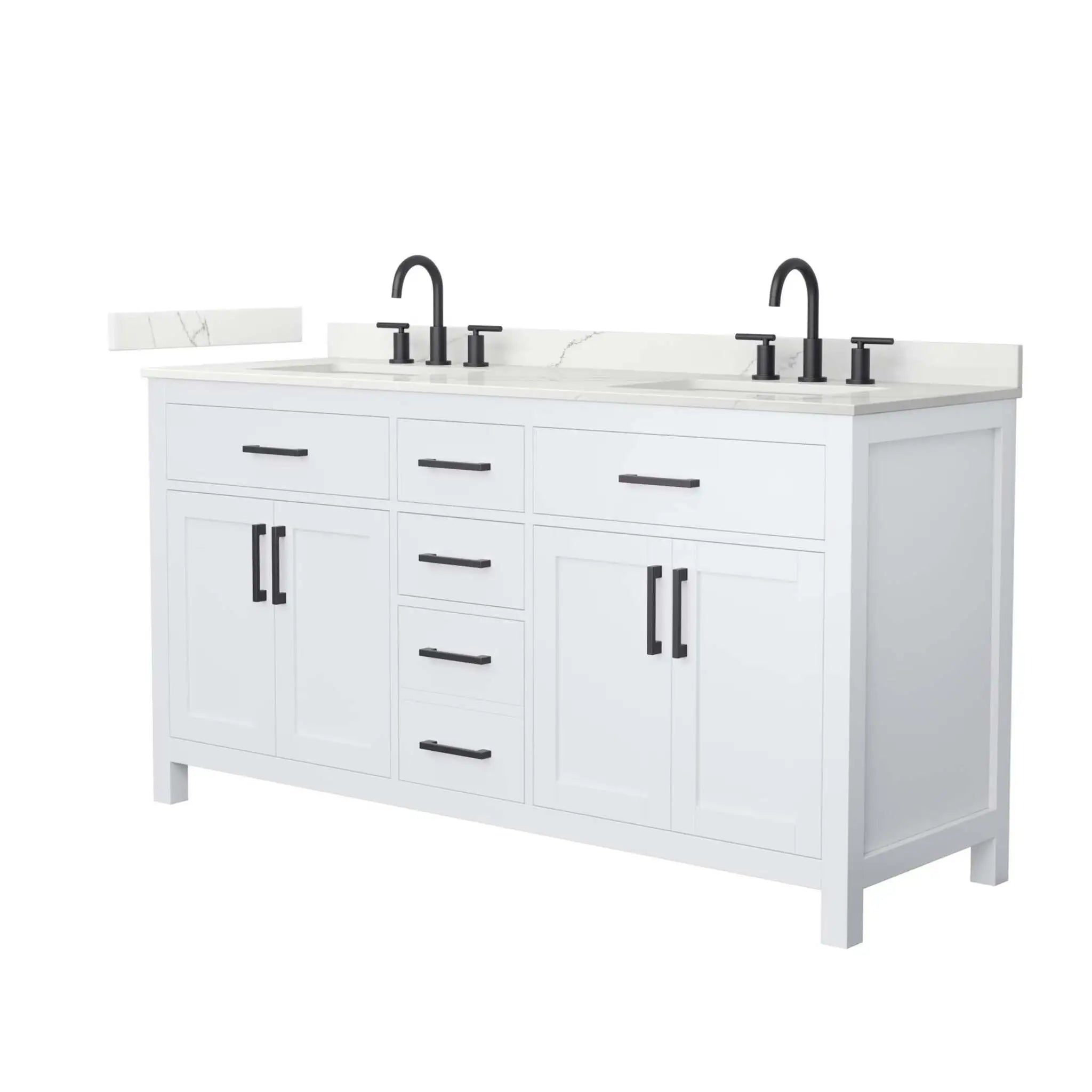 66" Beckett Double Bathroom Vanity in White with Matte Black Trim by Wyndham