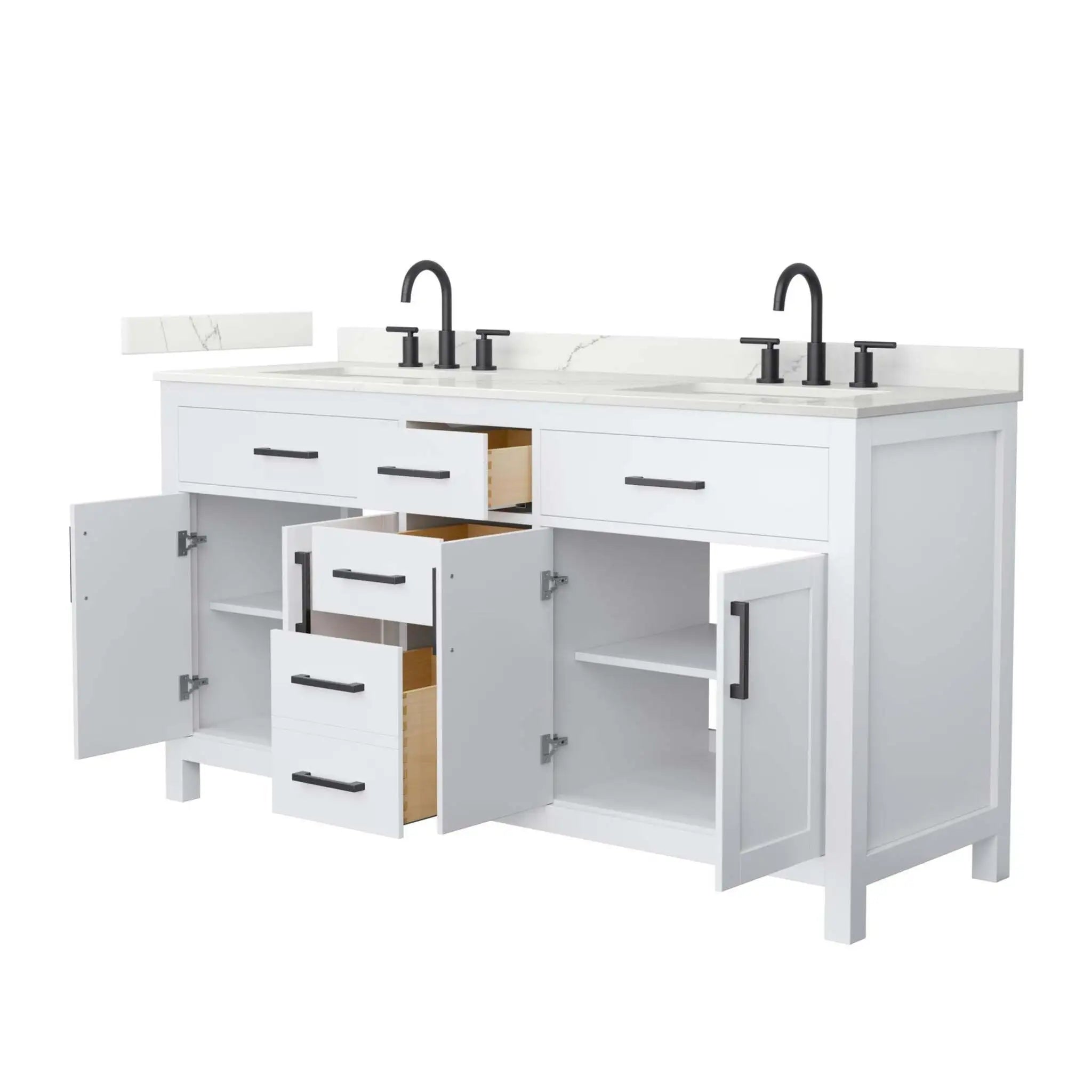 66" Beckett Double Bathroom Vanity in White with Matte Black Trim by Wyndham