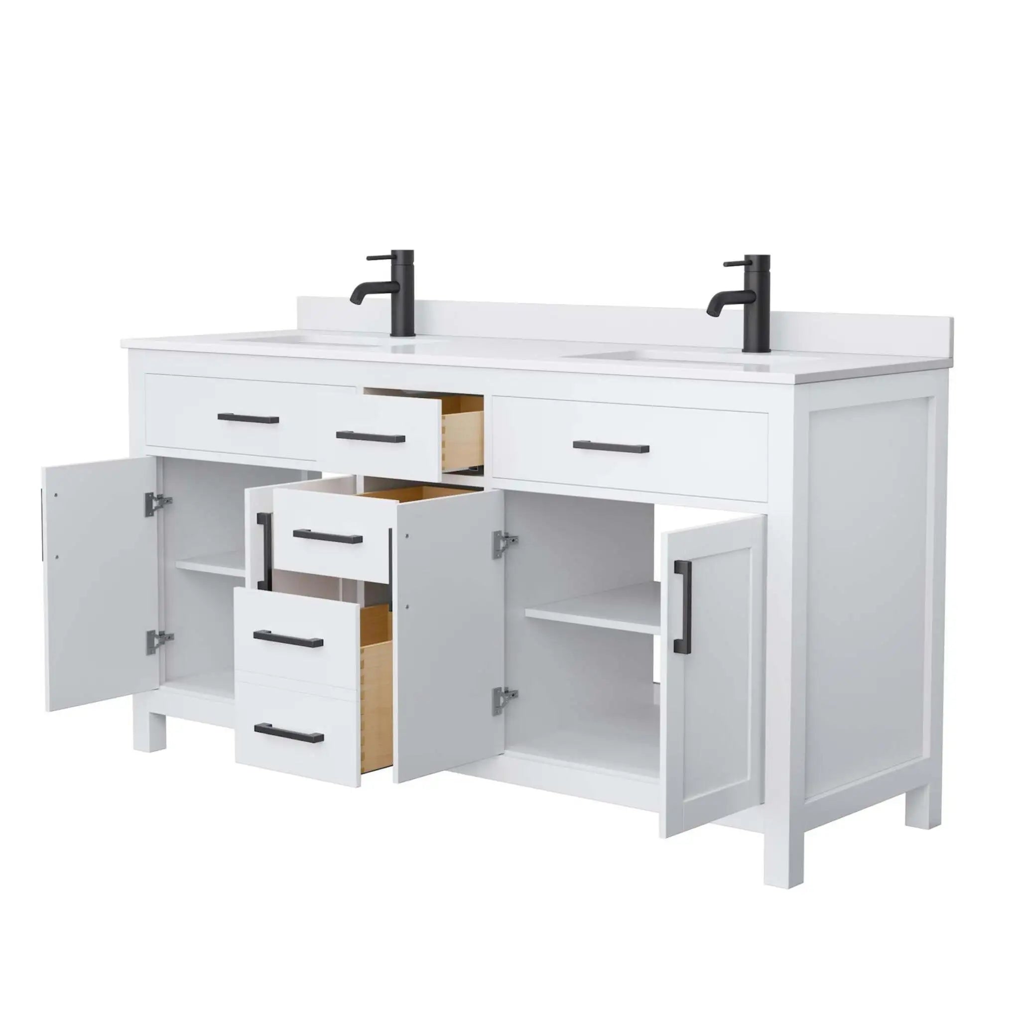 66" Beckett Double Bathroom Vanity in White with Matte Black Trim by Wyndham