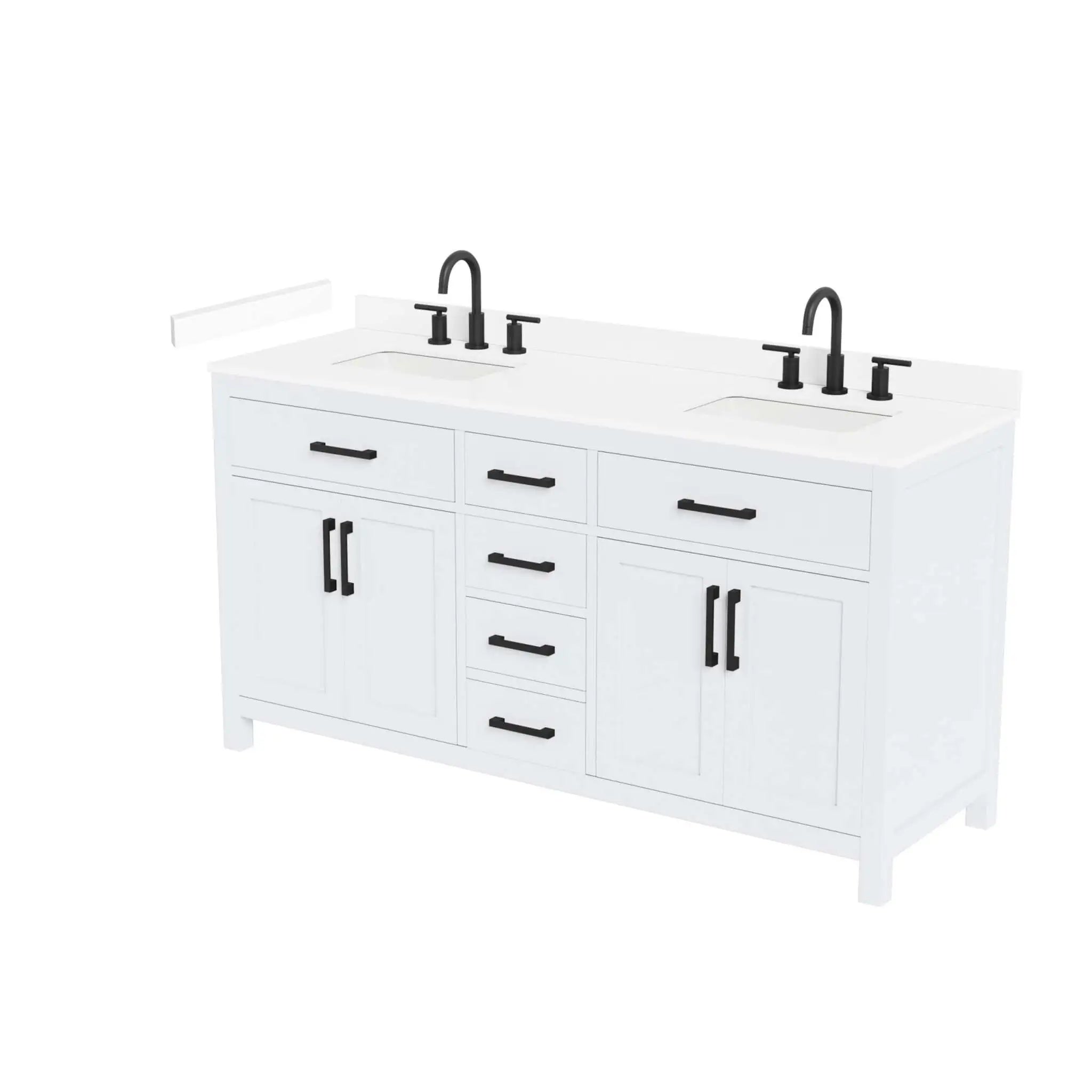 66" Beckett Double Bathroom Vanity in White with Matte Black Trim by Wyndham