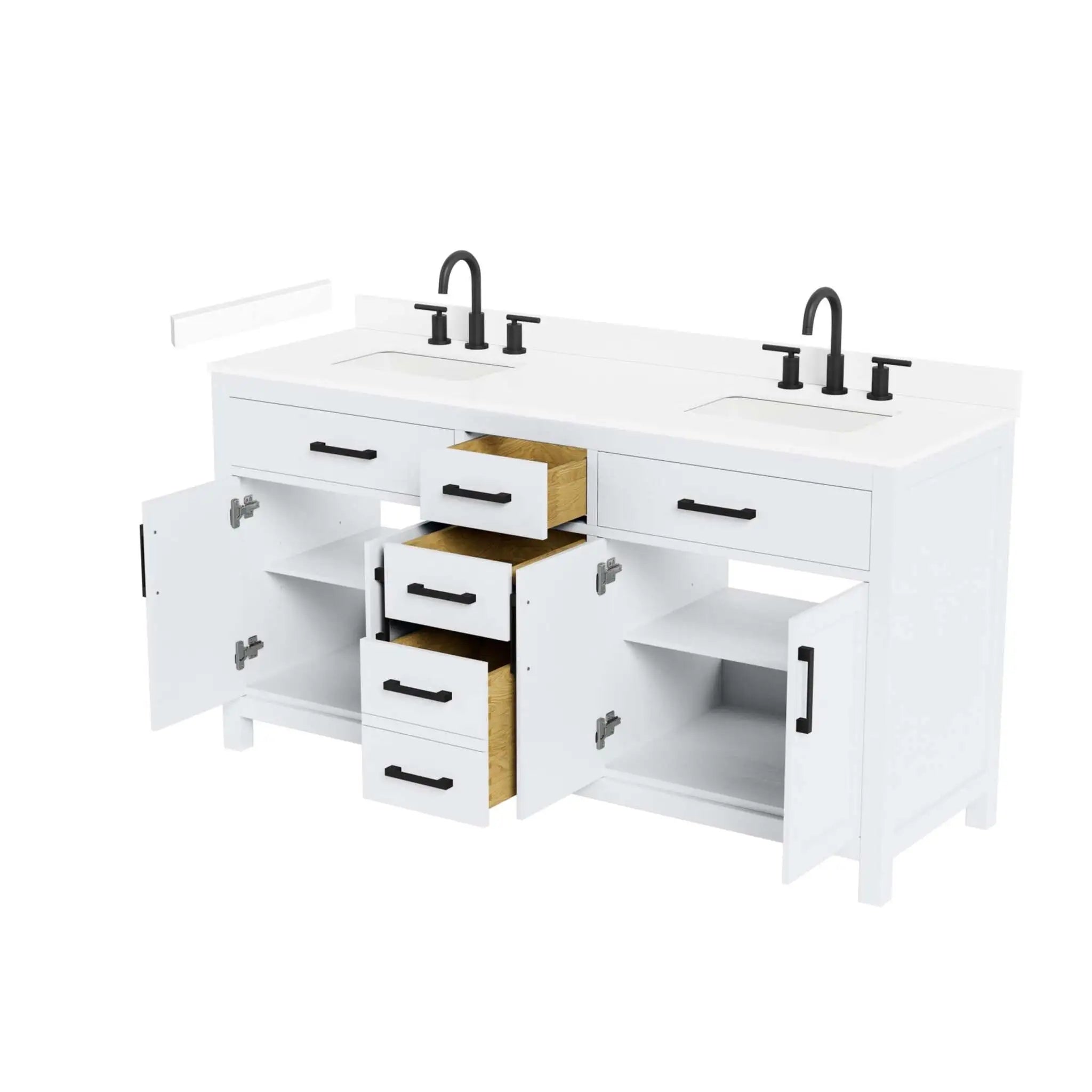 66" Beckett Double Bathroom Vanity in White with Matte Black Trim by Wyndham