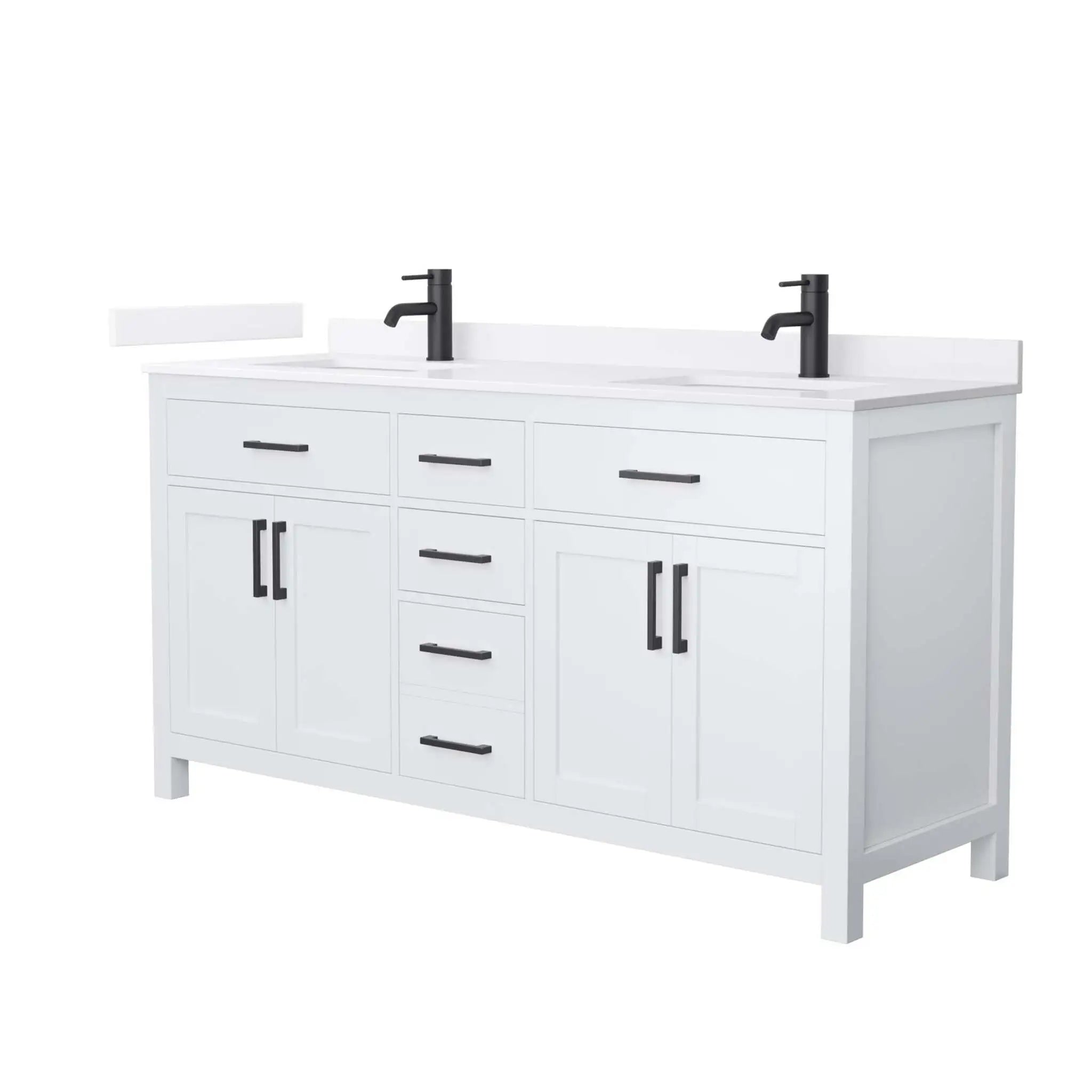 66" Beckett Double Bathroom Vanity in White with Matte Black Trim by Wyndham