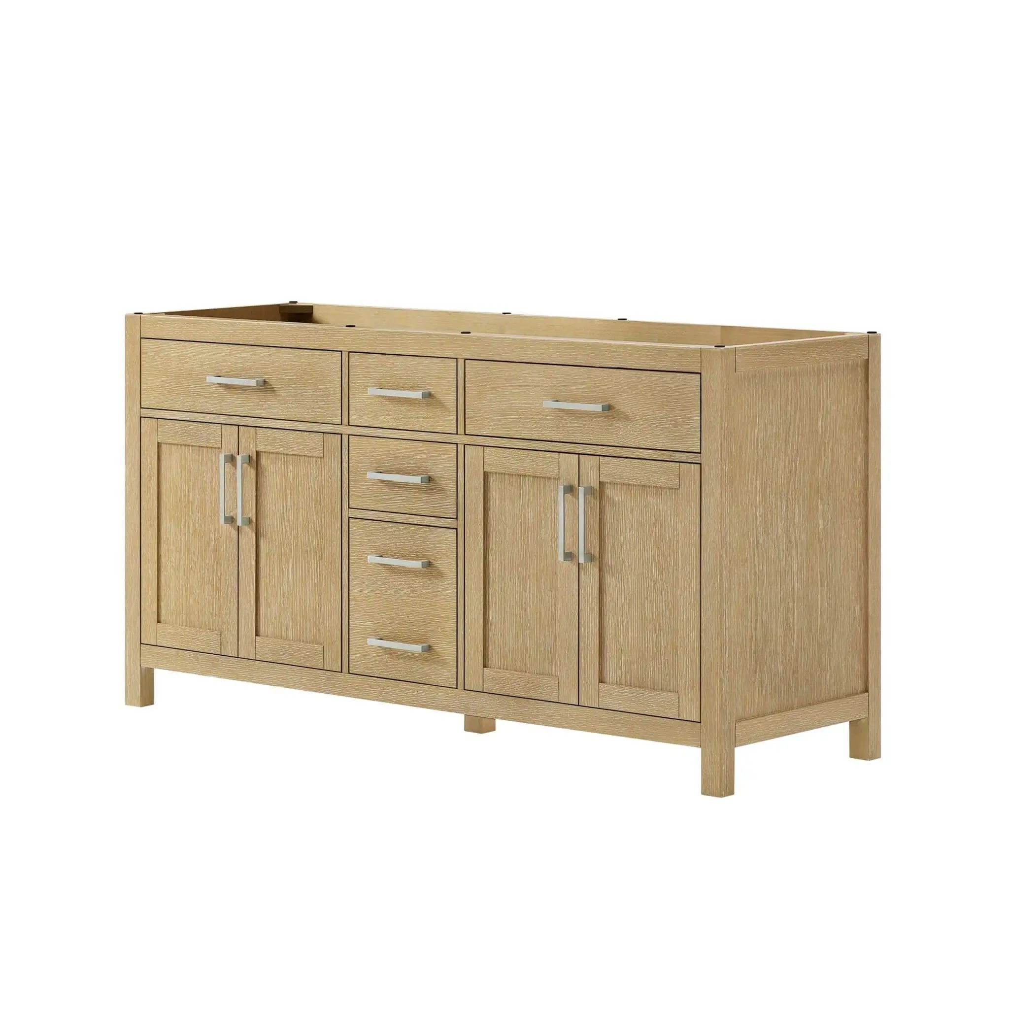 66" Beckett Double Bathroom Vanity in Whitewashed Oak with Brushed Nickel Trim by Wyndham