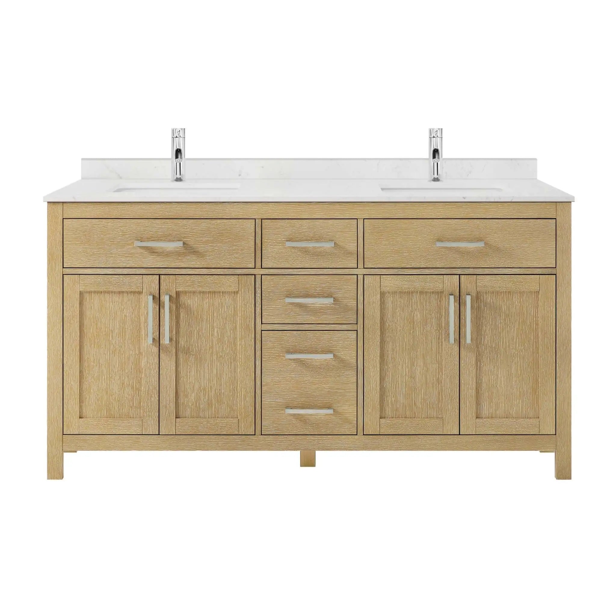 66" Beckett Double Bathroom Vanity in Whitewashed Oak with Brushed Nickel Trim by Wyndham