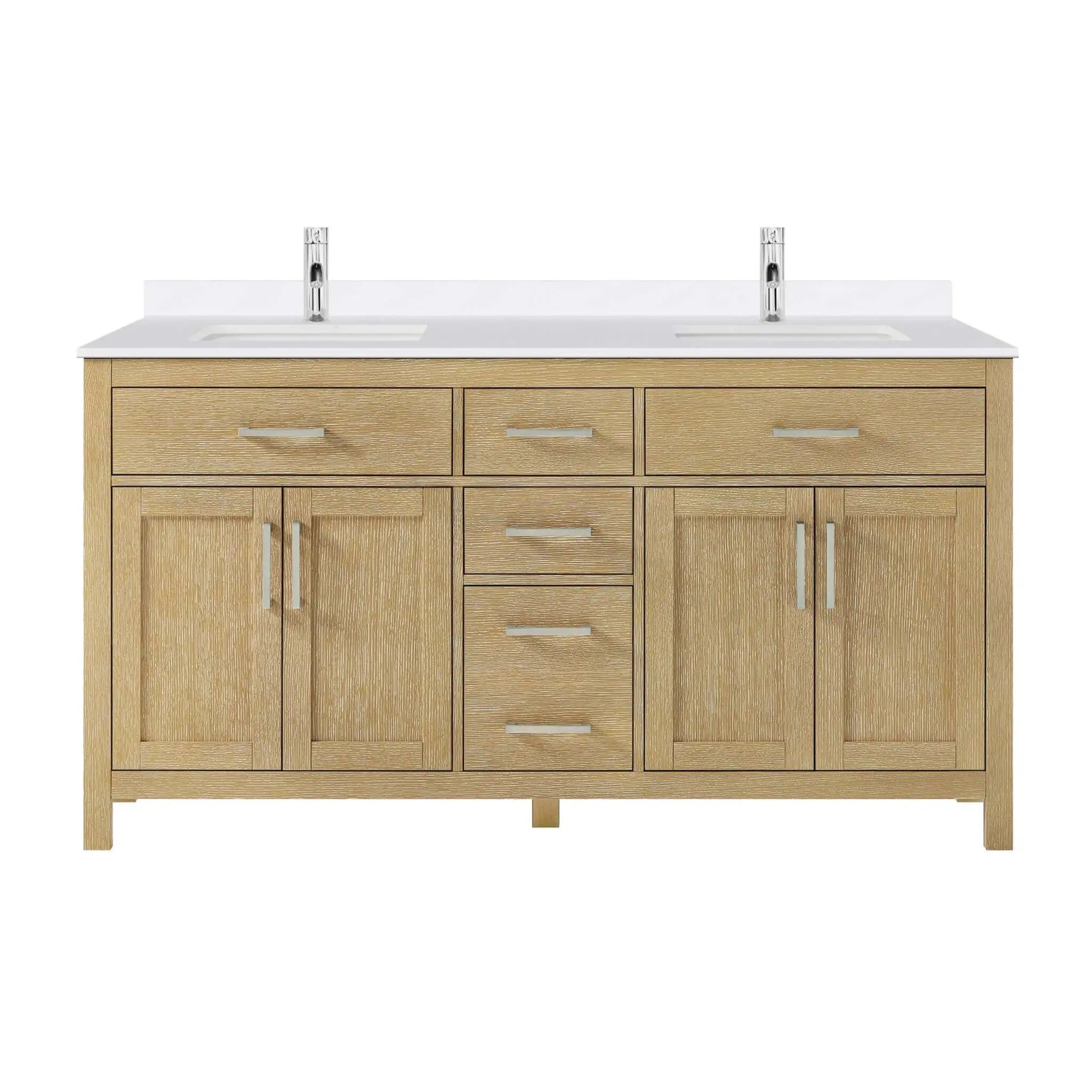 66" Beckett Double Bathroom Vanity in Whitewashed Oak with Brushed Nickel Trim by Wyndham