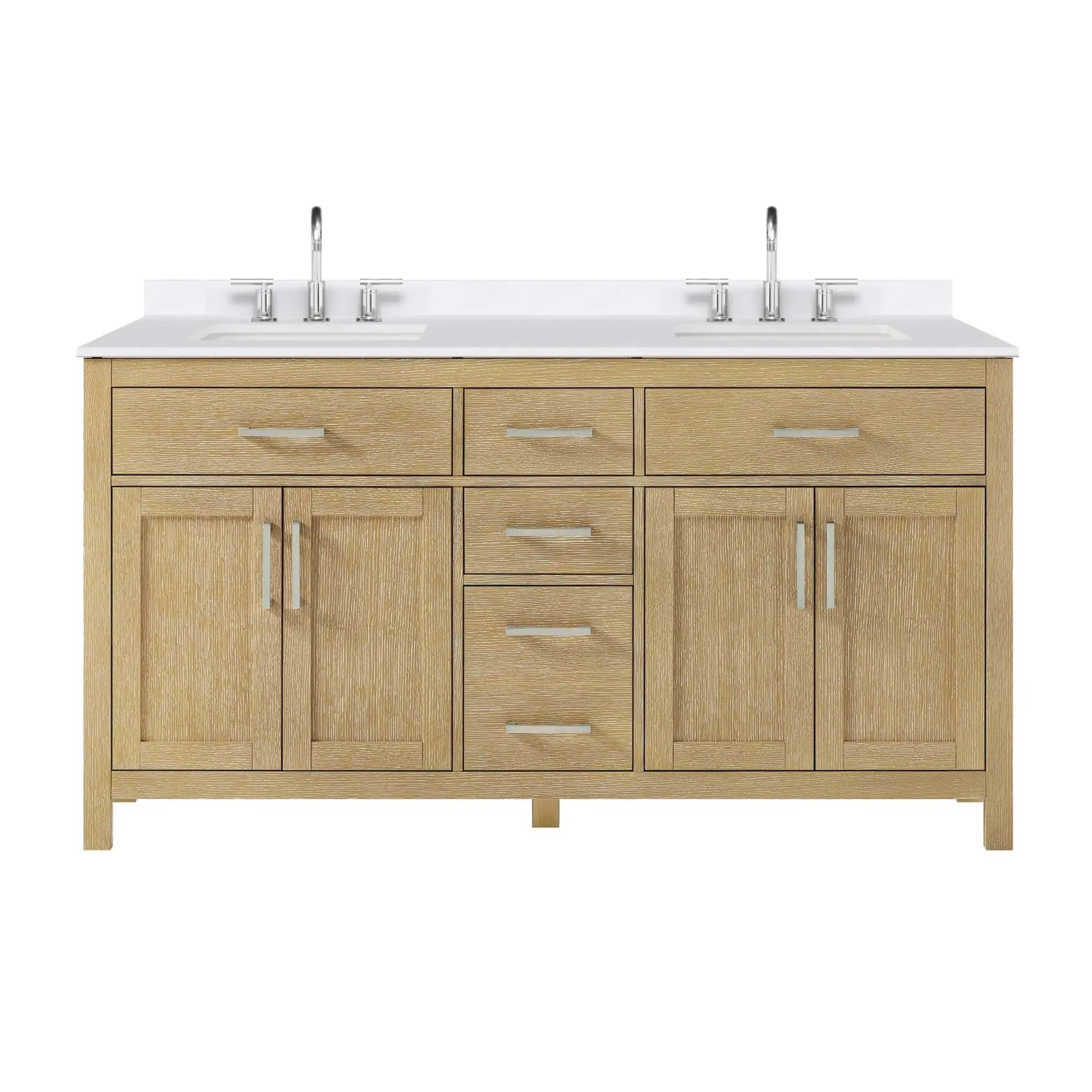 66" Beckett Double Bathroom Vanity in Whitewashed Oak with Brushed Nickel Trim by Wyndham
