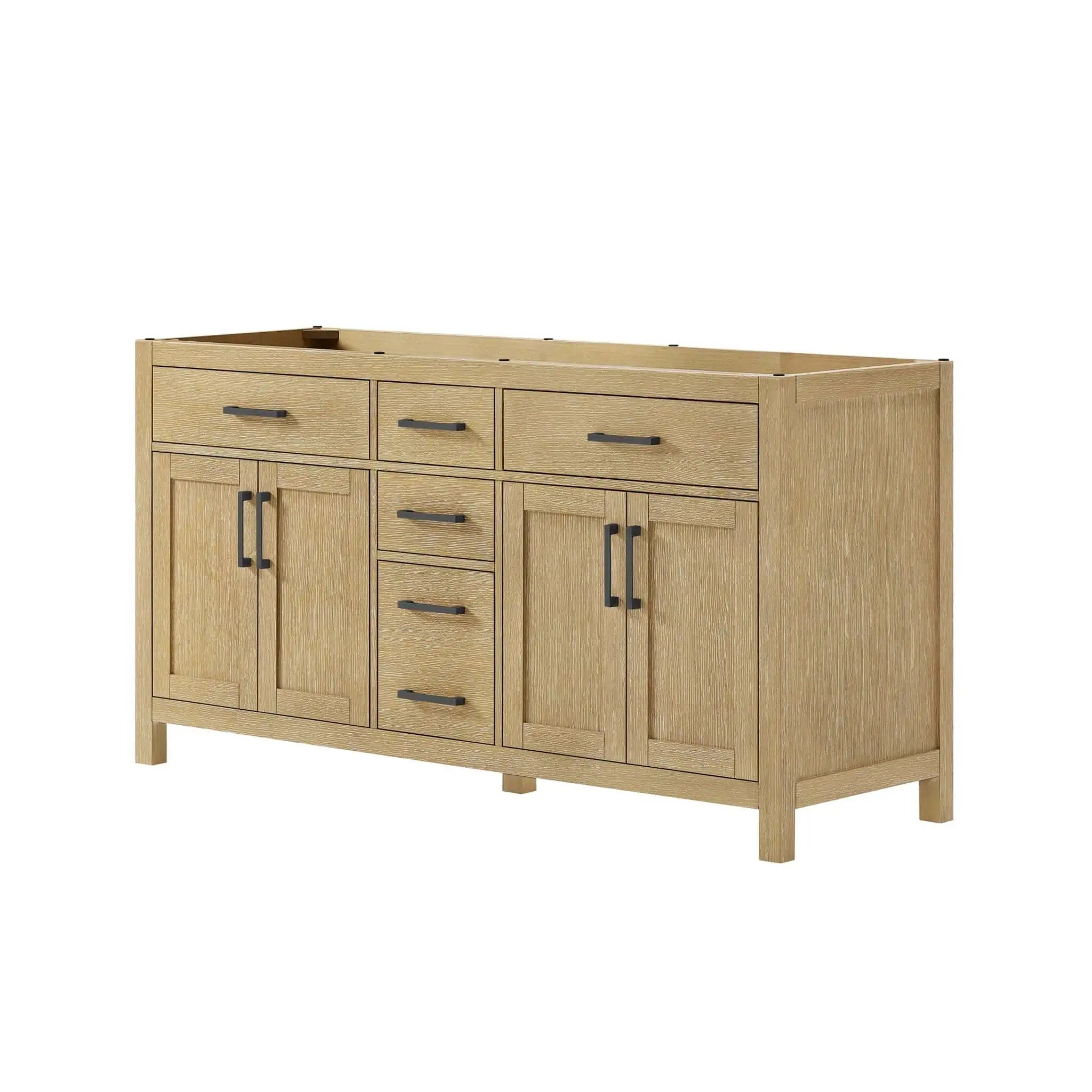 66" Beckett Double Bathroom Vanity in Whitewashed Oak with Matte Black Trim by Wyndham