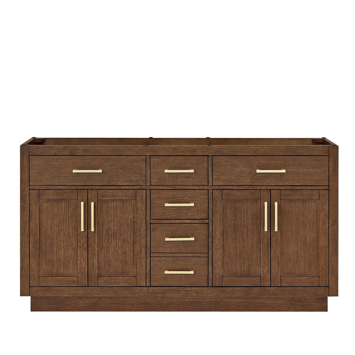 66" Beckett Double Bathroom Vanity with Toe Kick Dark Oak Brushed Gold Trim by wyndham View 41