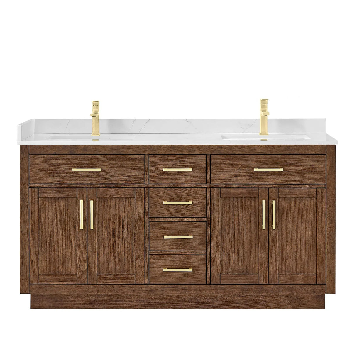 66" Beckett Double Bathroom Vanity with Toe Kick Dark Oak Brushed Gold Trim by wyndham View 21