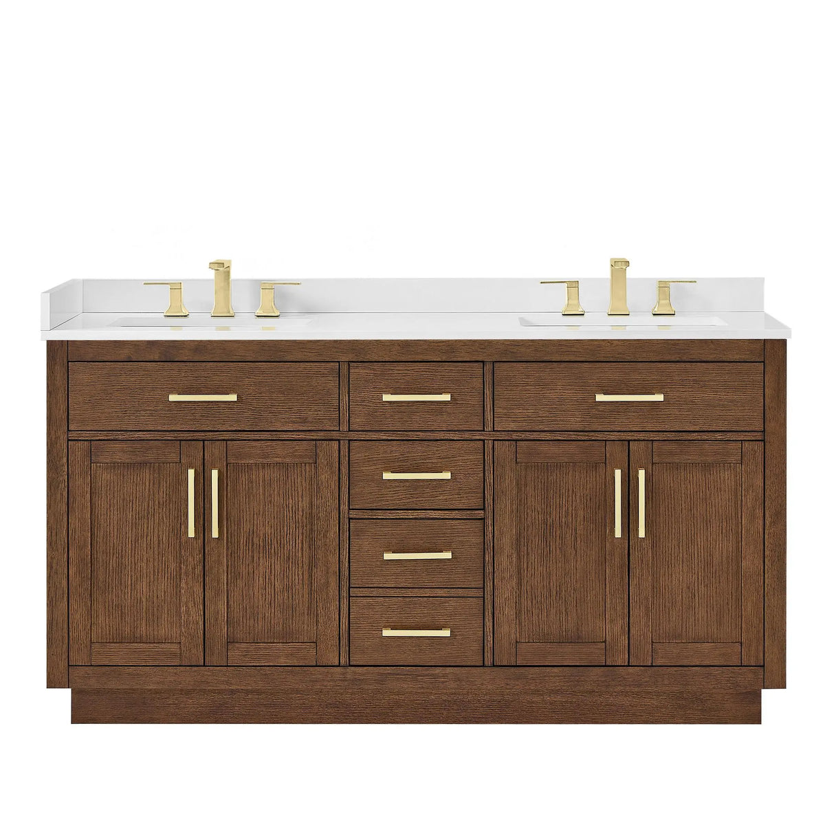 66" Beckett Double Bathroom Vanity with Toe Kick Dark Oak Brushed Gold Trim by wyndham View 36