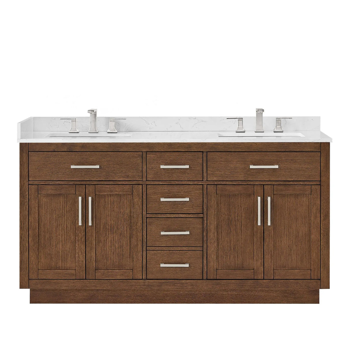 66" Beckett Double Bathroom Vanity with Toe Kick Dark Oak Brushed Nickel Trim by wyndham View 11