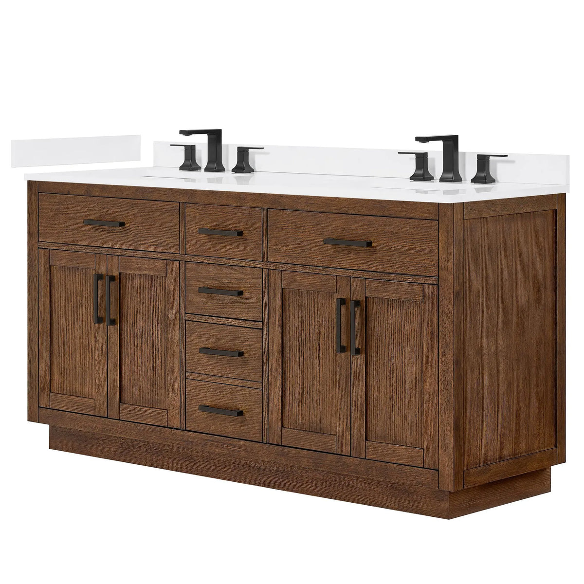 66" Beckett Double Bathroom Vanity with Toe Kick Dark Oak Matte Black Trim by wyndham View 20