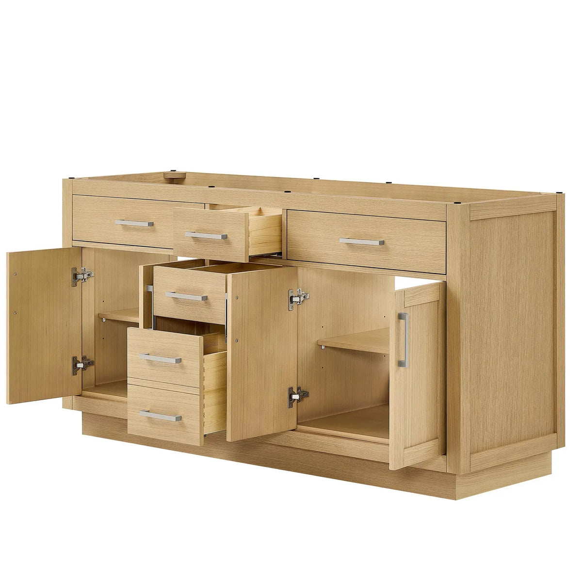 66" Beckett Double Bathroom Vanity with Toe Kick Rift Oak Brushed Nickel Trim by wyndham View 42