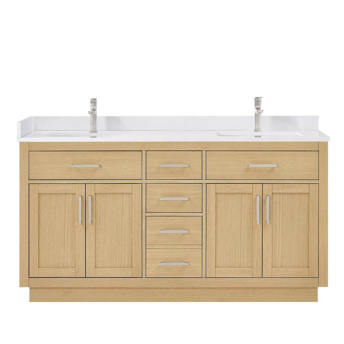 66" Beckett Double Bathroom Vanity with Toe Kick Rift Oak Brushed Nickel Trim by wyndham View 6