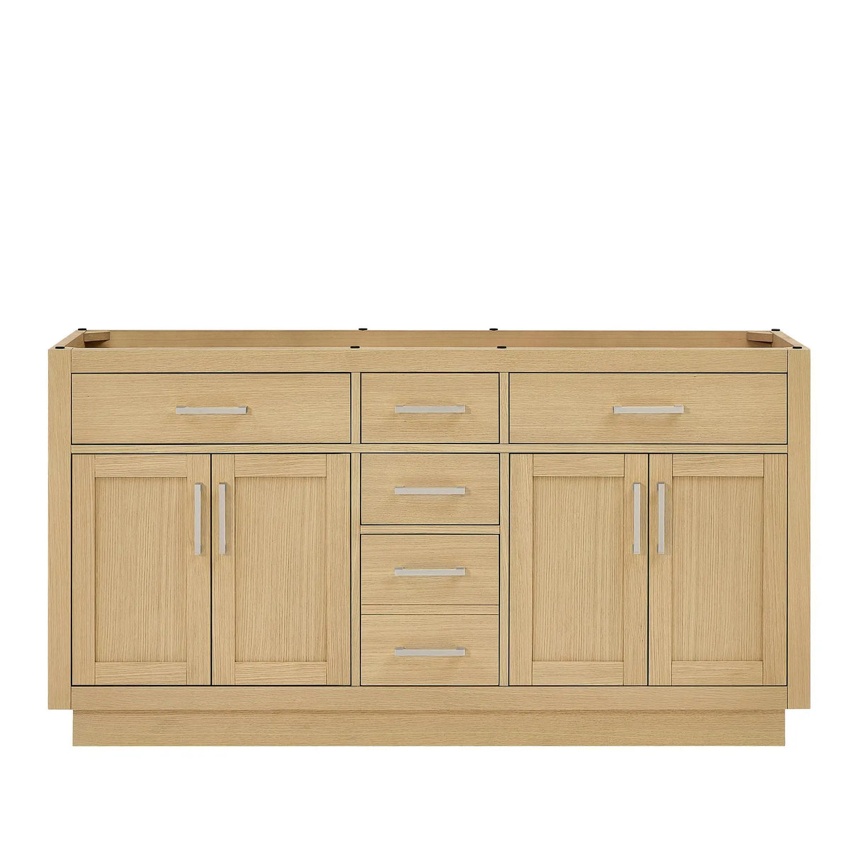 66" Beckett Double Bathroom Vanity with Toe Kick Rift Oak Brushed Nickel Trim by wyndham View 41