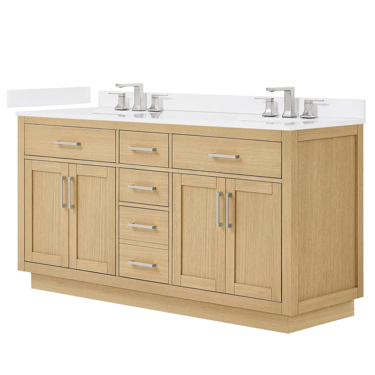66" Beckett Double Bathroom Vanity with Toe Kick Rift Oak Brushed Nickel Trim by wyndham View 20