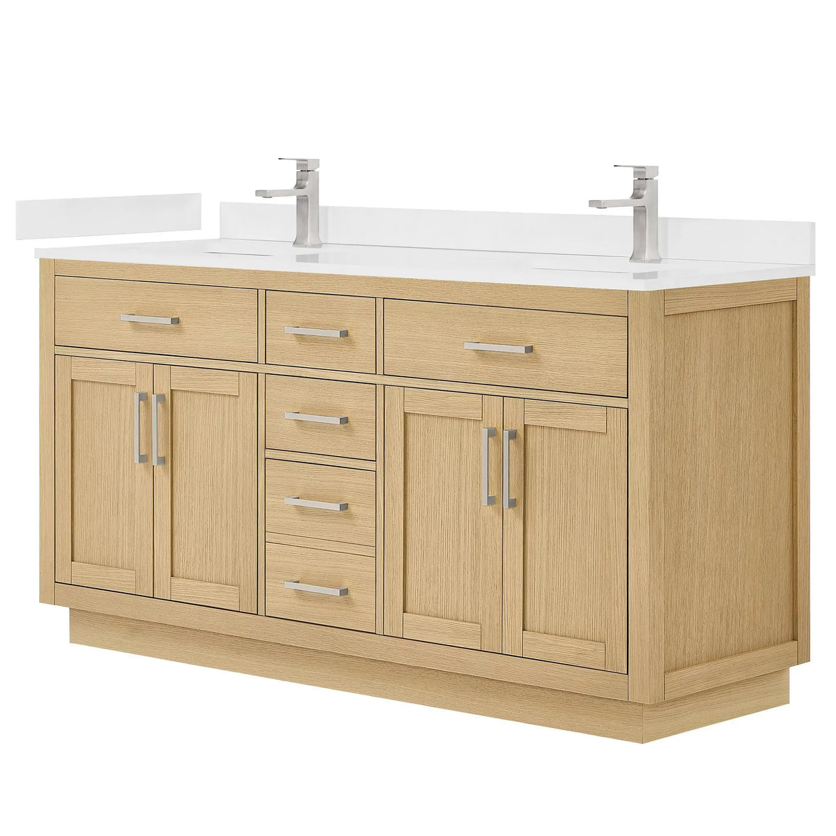 66" Beckett Double Bathroom Vanity with Toe Kick Rift Oak Brushed Nickel Trim by wyndham View 30
