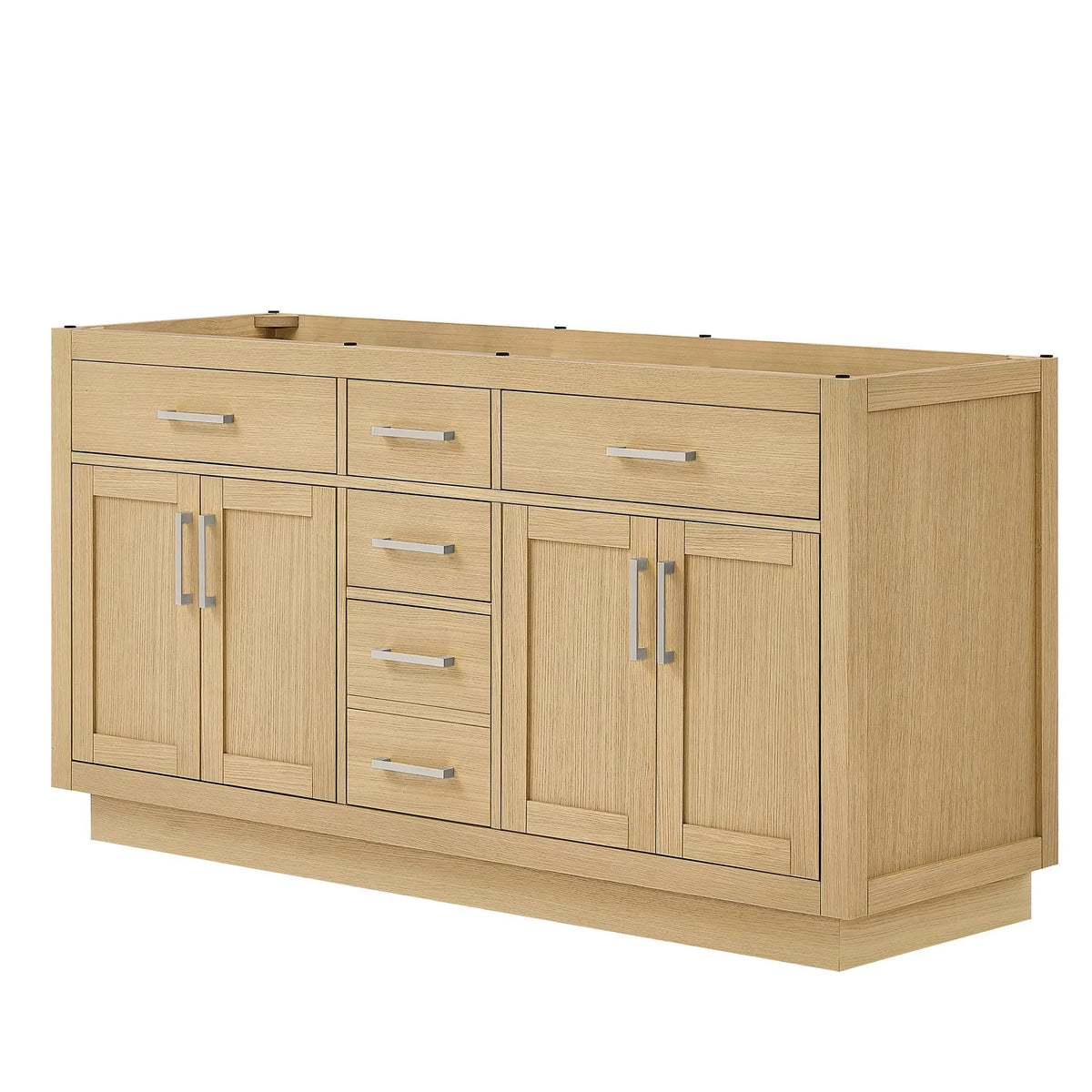 66" Beckett Double Bathroom Vanity with Toe Kick Rift Oak Brushed Nickel Trim by wyndham View 44