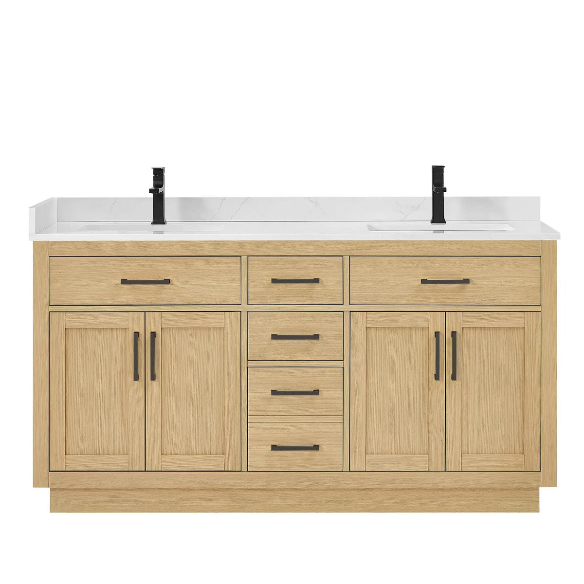 66" Beckett Double Bathroom Vanity with Toe Kick Rift Oak Matte Black Trim by wyndham View 21