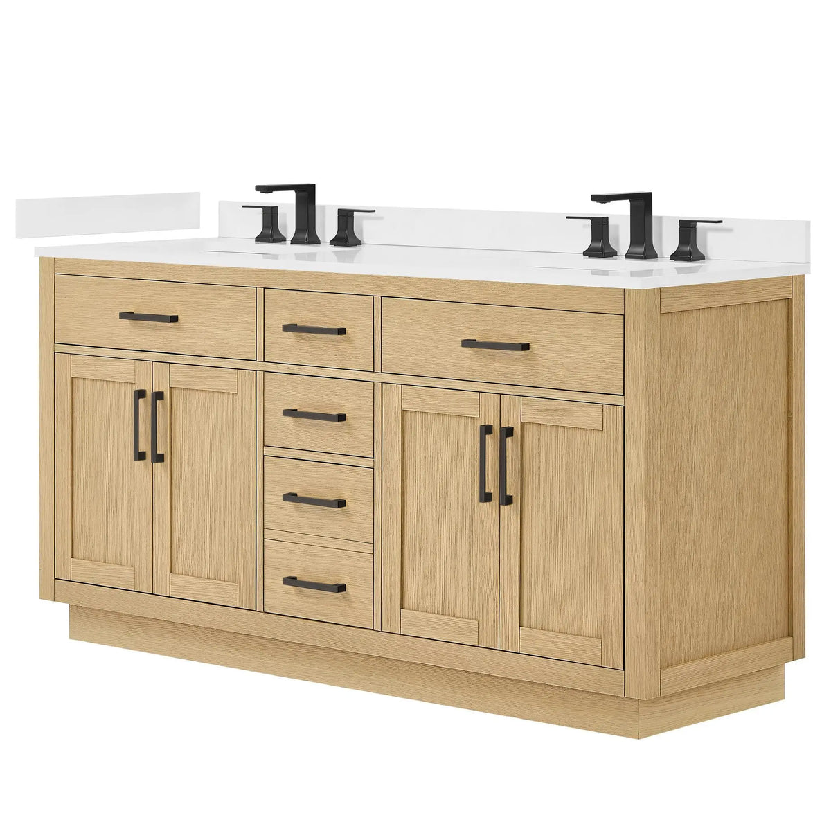66" Beckett Double Bathroom Vanity with Toe Kick Rift Oak Matte Black Trim by wyndham View 40