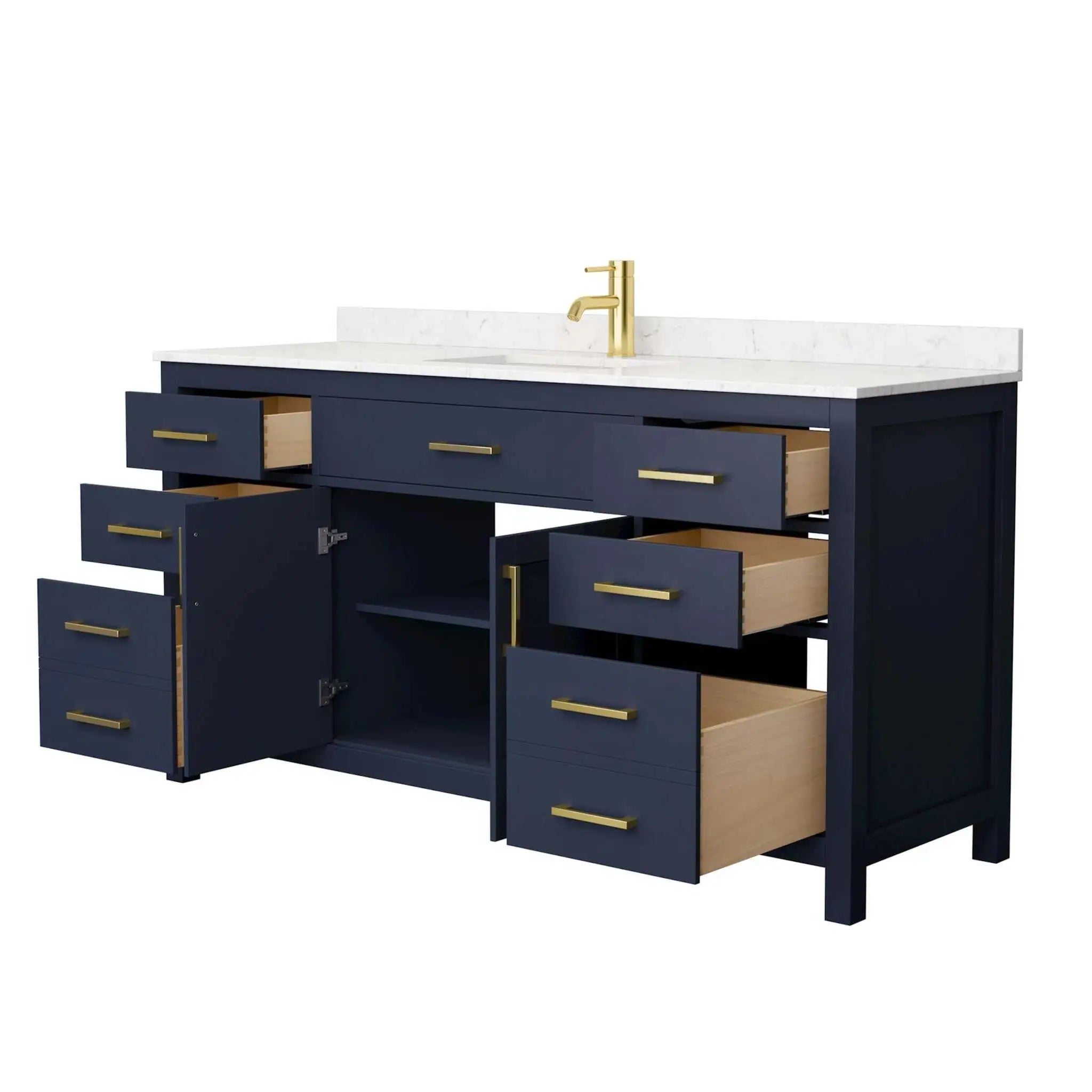 66" Beckett Single Bathroom Vanity in Dark Blue with Brushed Gold Trim by Wyndham