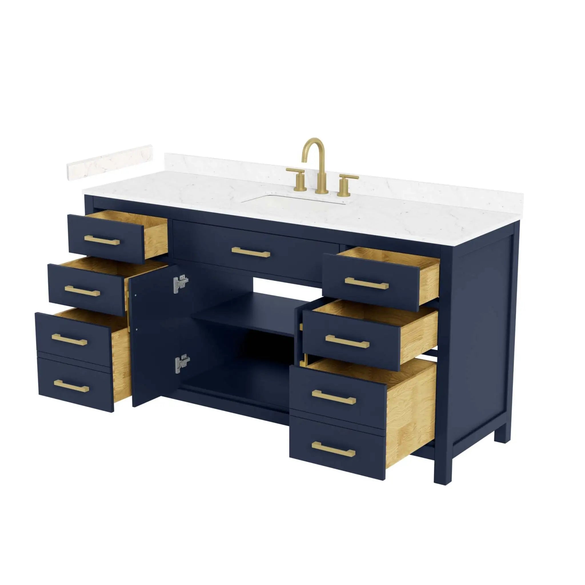 66" Beckett Single Bathroom Vanity in Dark Blue with Brushed Gold Trim by Wyndham