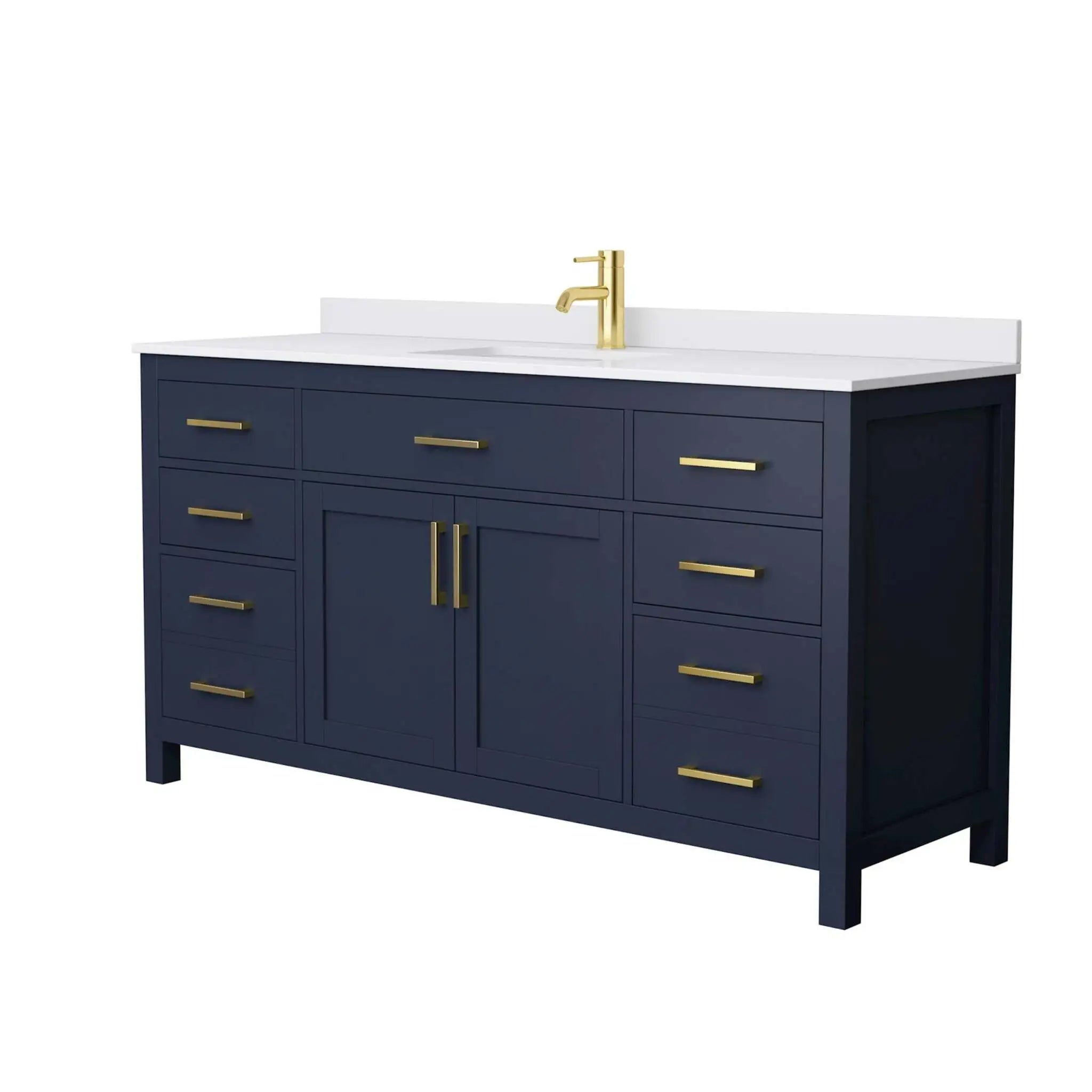66" Beckett Single Bathroom Vanity in Dark Blue with Brushed Gold Trim by Wyndham