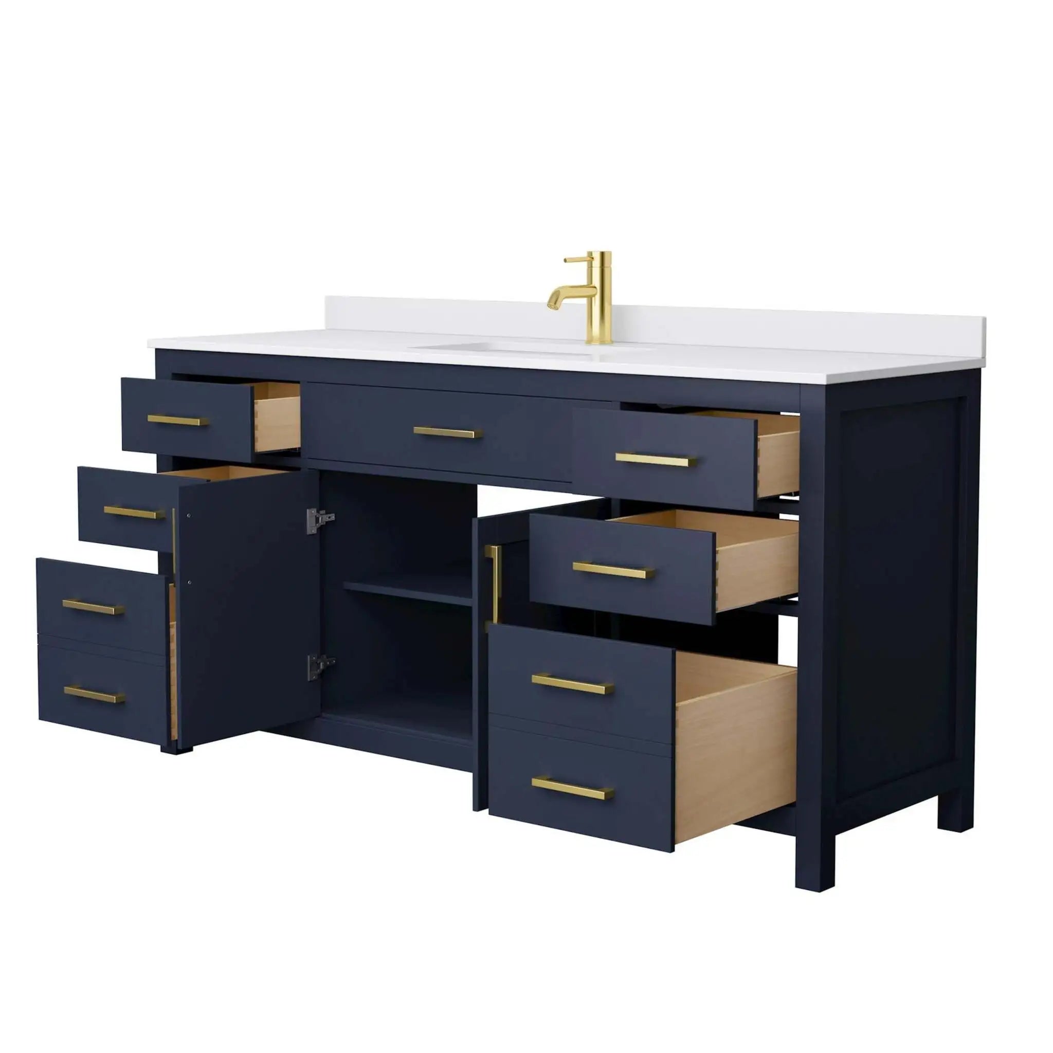66" Beckett Single Bathroom Vanity in Dark Blue with Brushed Gold Trim by Wyndham