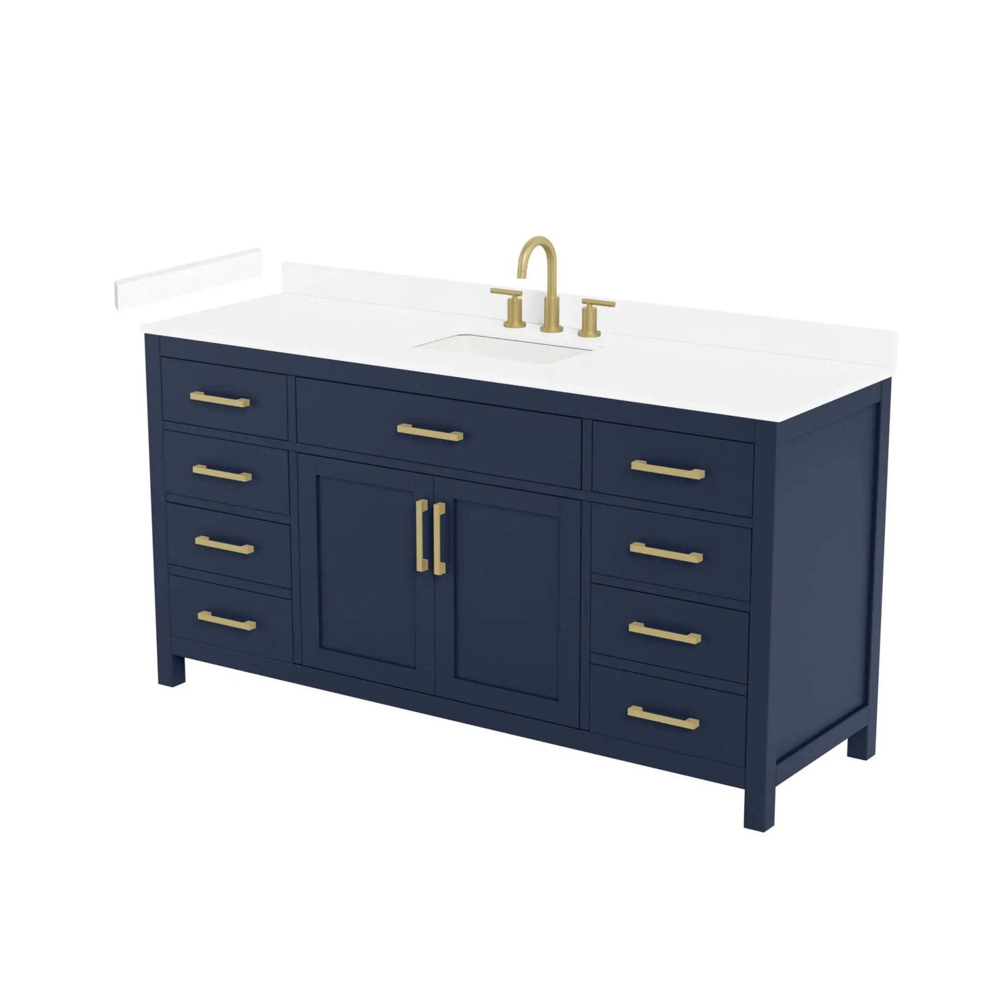 66" Beckett Single Bathroom Vanity in Dark Blue with Brushed Gold Trim by Wyndham