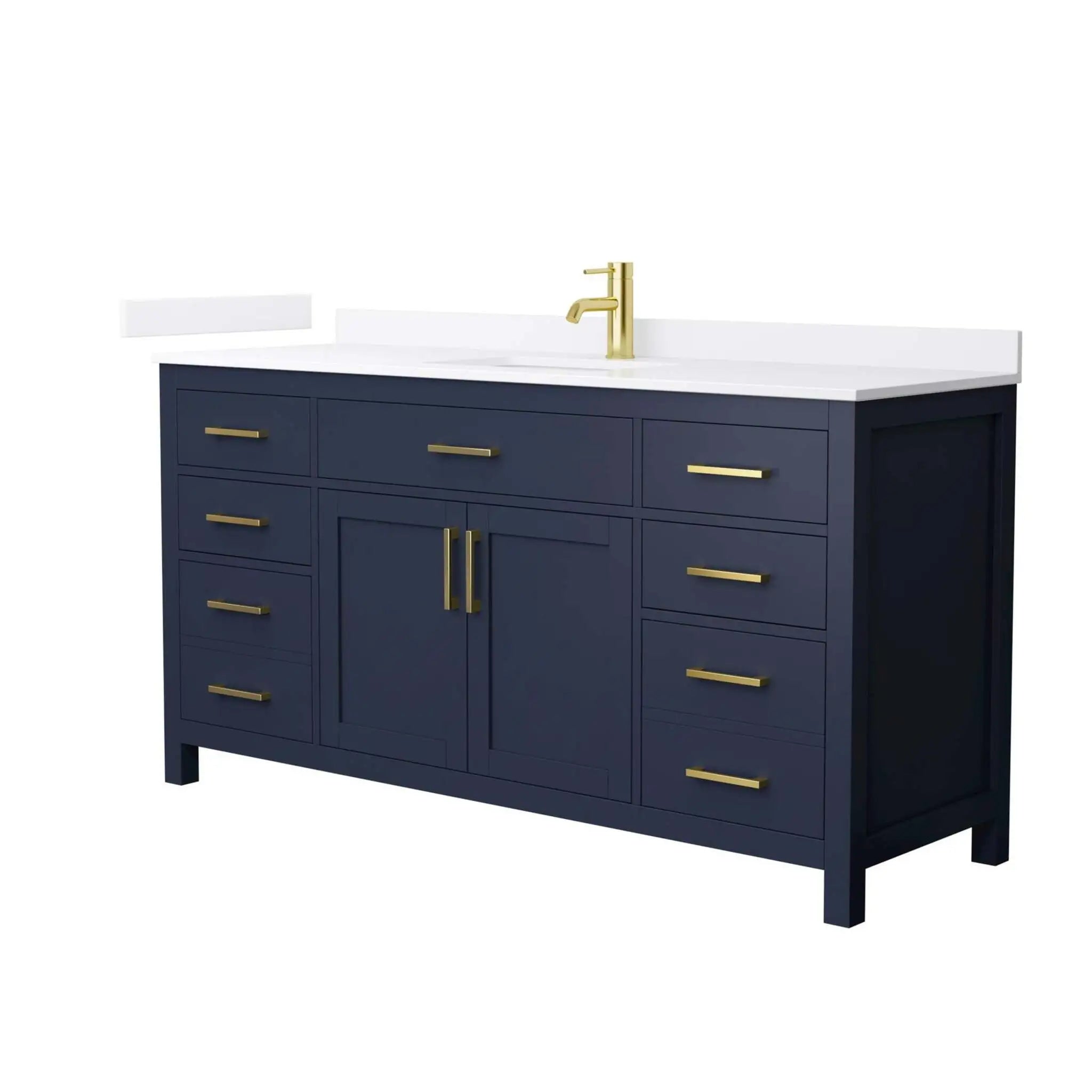 66" Beckett Single Bathroom Vanity in Dark Blue with Brushed Gold Trim by Wyndham